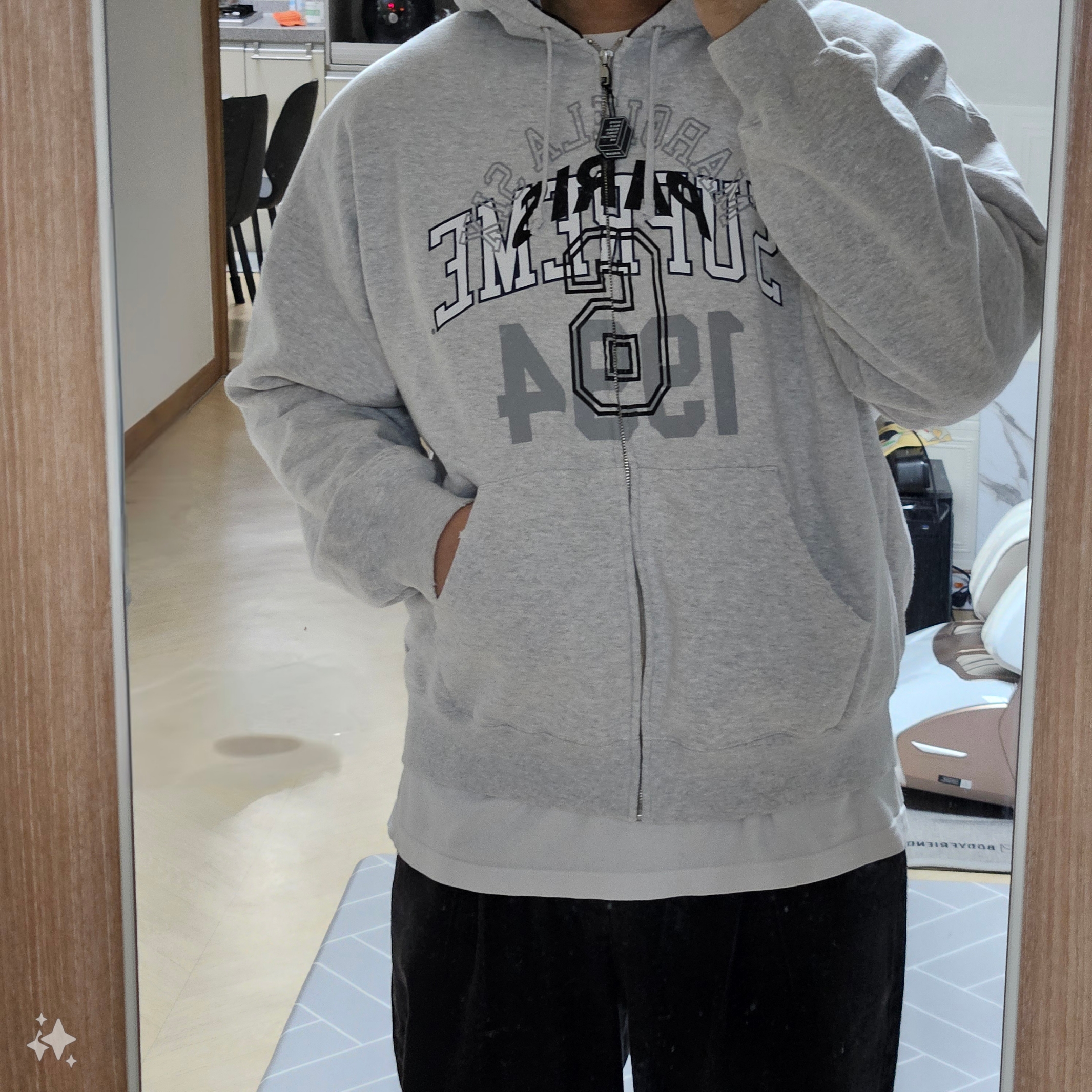 Supreme x MM6 Maison Margiela Zip Up Hooded Sweatshirt Ash Grey - 24SS 착용 스타일 - 1