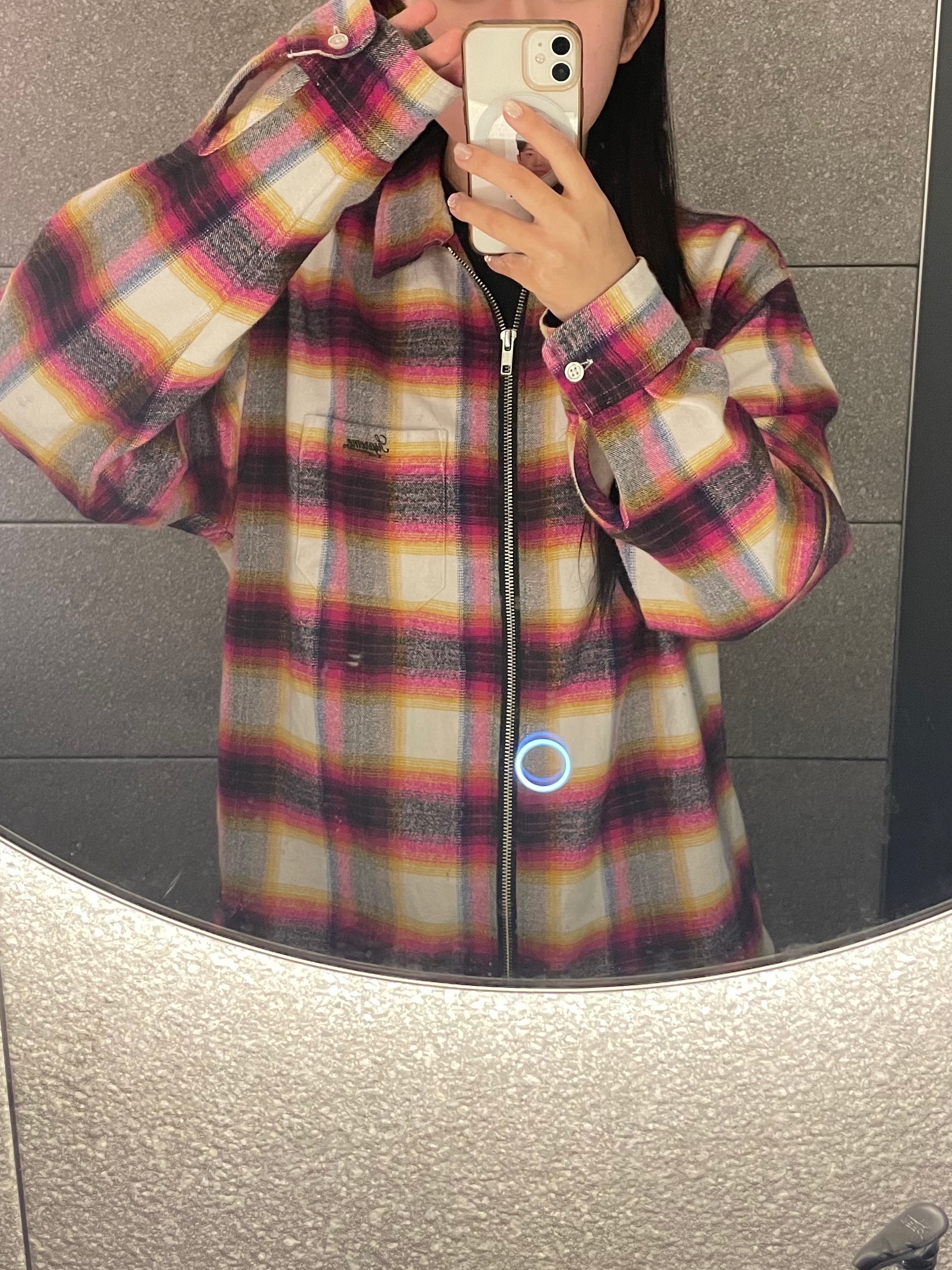 Supreme Shadow Plaid Flannel Zip Up Shirt White - 24SS 착용 스타일 - 2