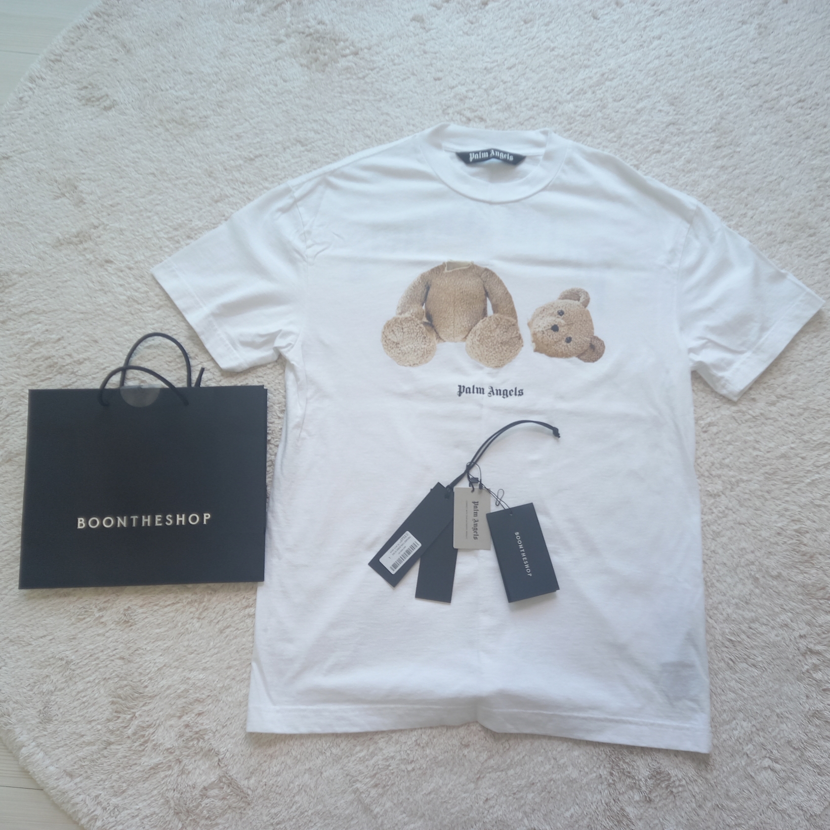 Palm Angels Bear Classic T-Shirt White Brown 착용 스타일 - 1