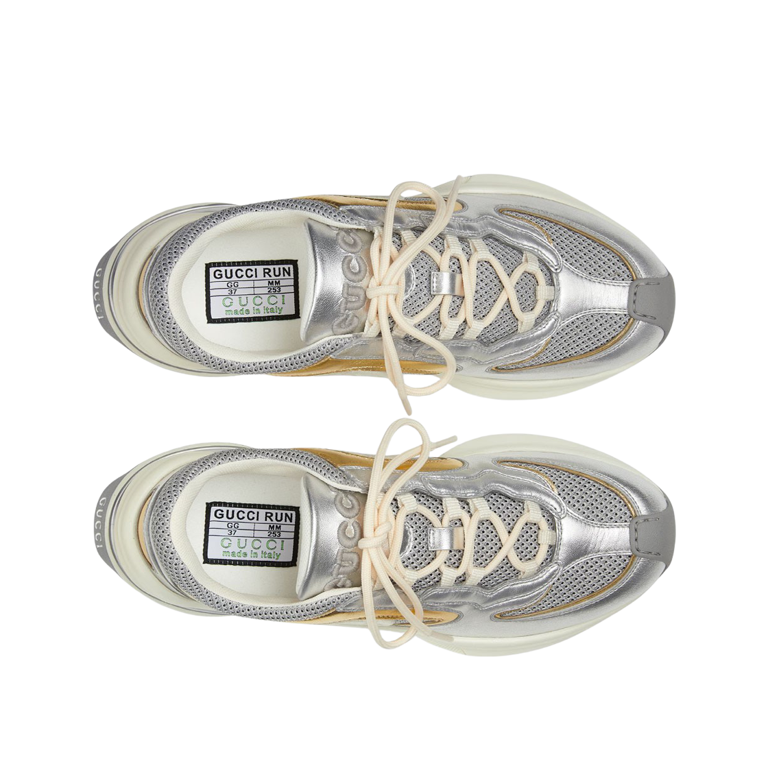 (W) 구찌 런 스니커즈 실버 메탈릭 레더((W) Gucci Run Sneaker Silver Metallic Leather) - 3