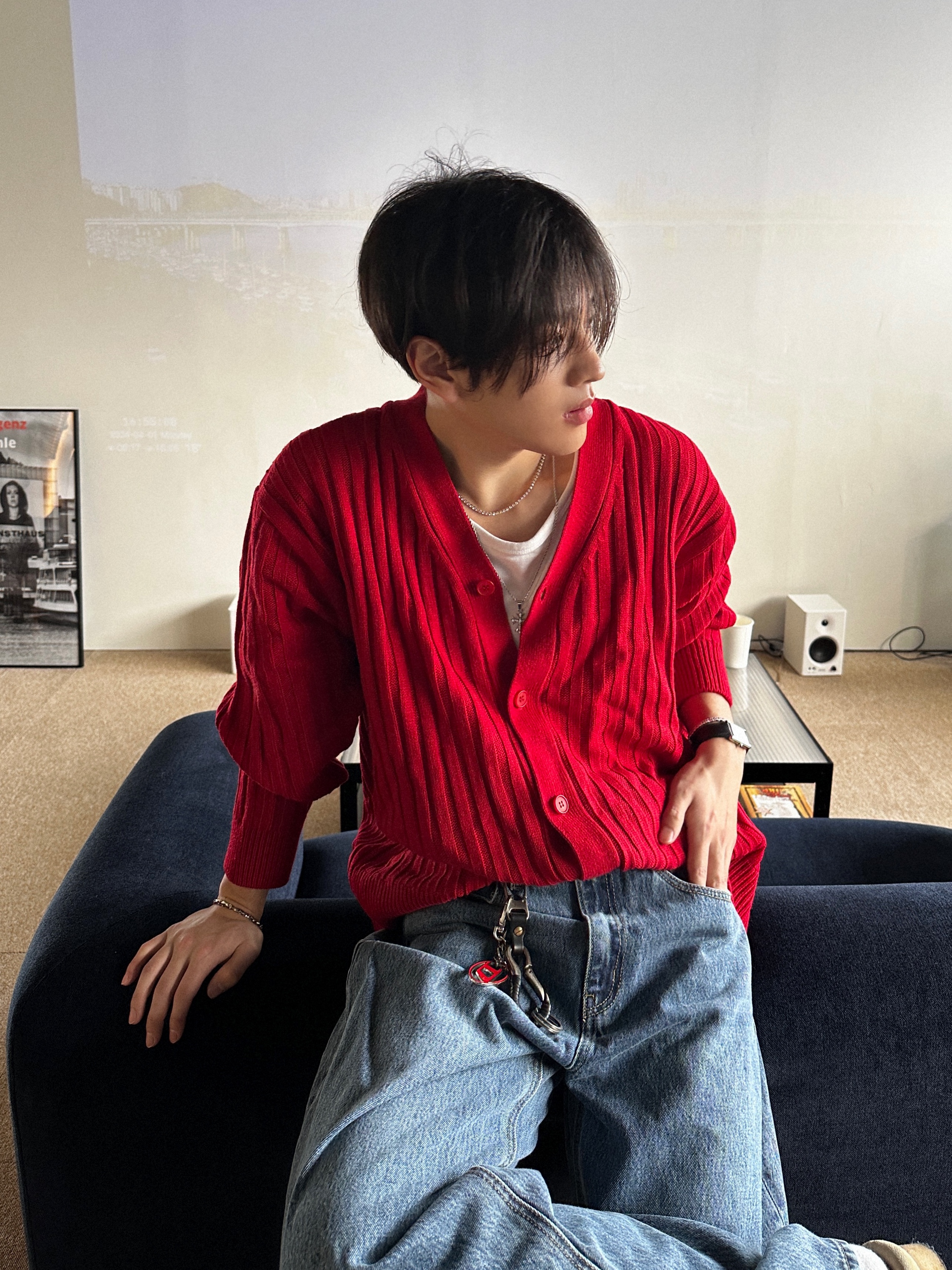 Clarks Wallabee Maple Suede, Diesel Holy B Logo Keyring Red 착용 스타일 - 5