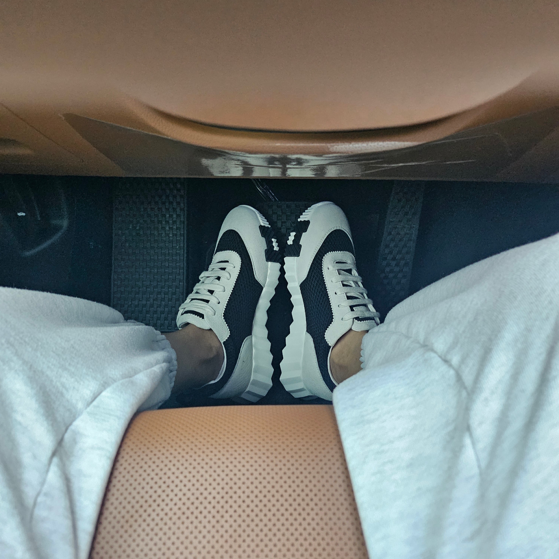 (W) Hermes Bouncing Sneakers Graphic Mesh Suede Goatskin & Noir Blanc 착용 스타일 - 1