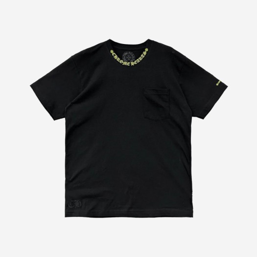 크롬하츠 넥 스크립트 로고 숏슬리브 티셔츠 블랙 옐로우