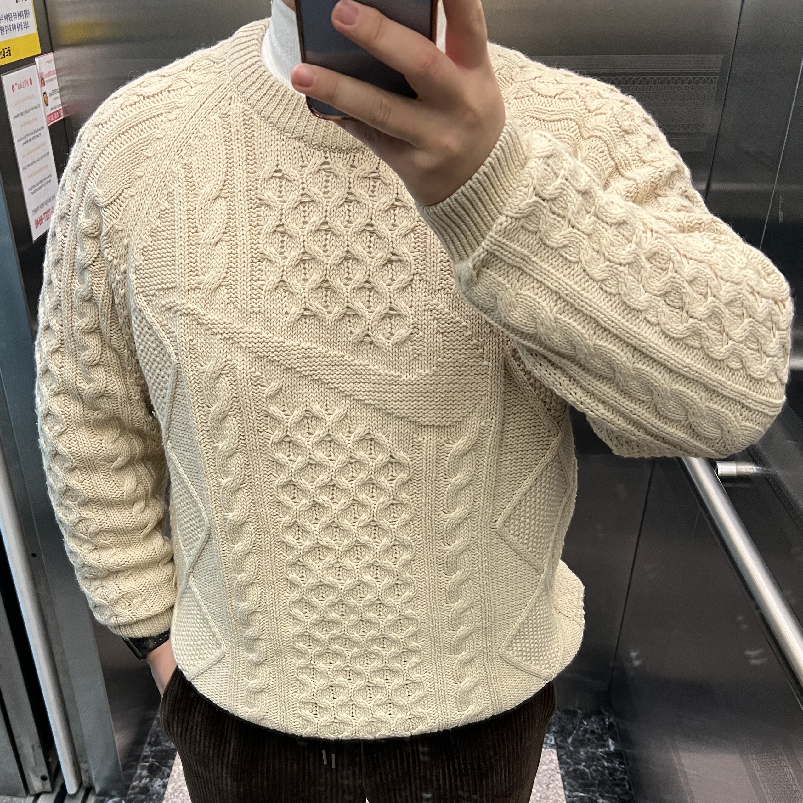 Nike Cable Knit LS Sweater Rattan - Asia 착용 스타일