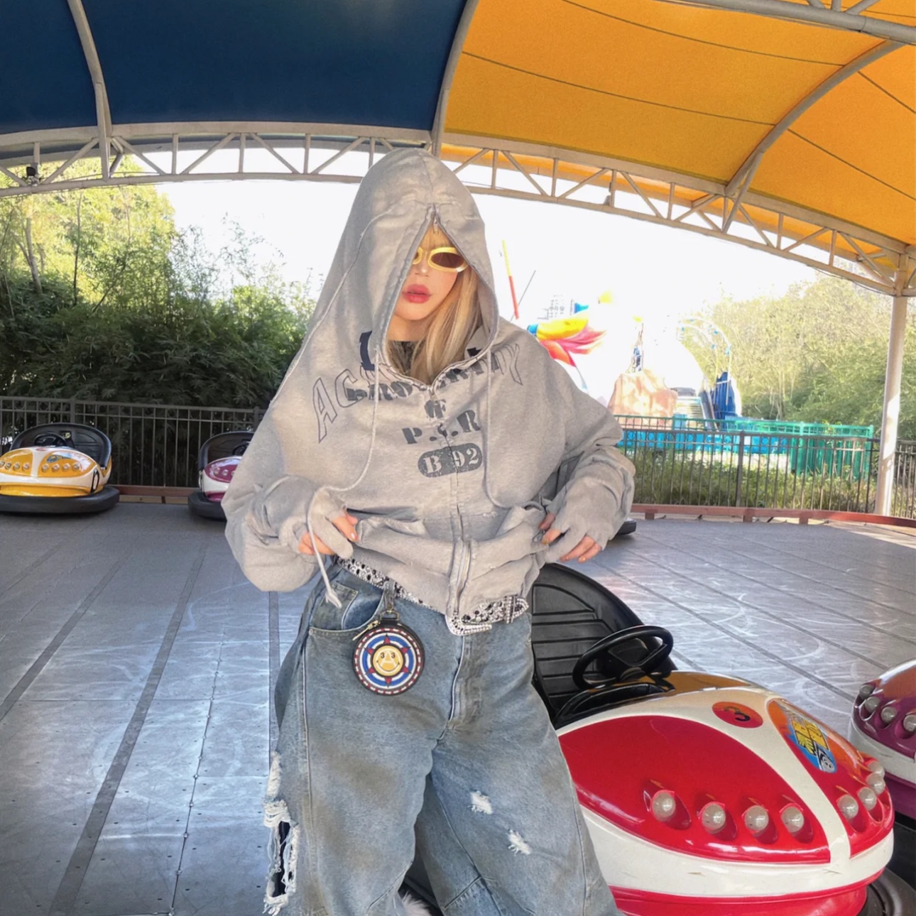 Project G/R Zygon Zip Hoodie Melange Grey 착용 스타일