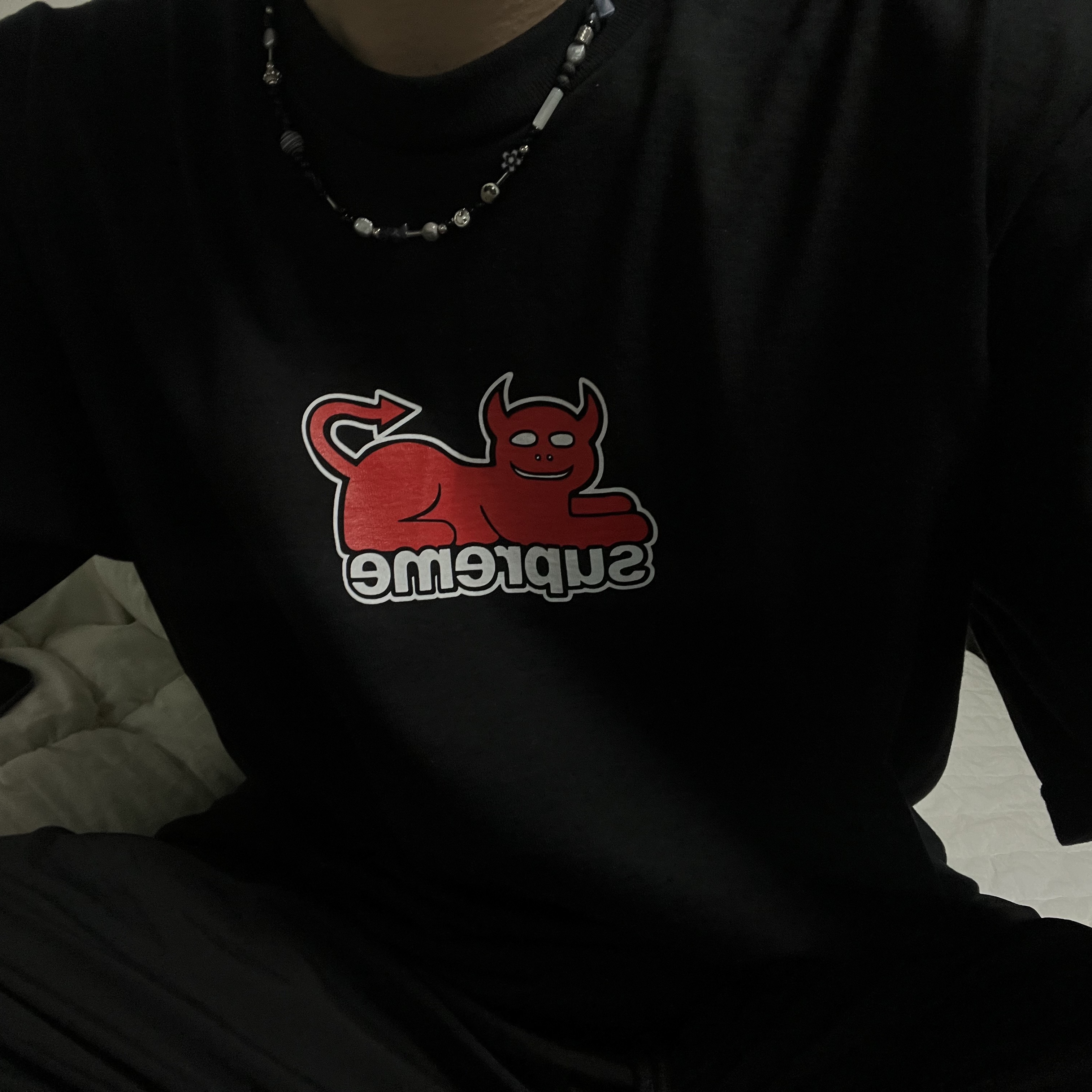 Supreme x Toy Machine Devil Cat T-Shirt Black - 24SS 착용 스타일