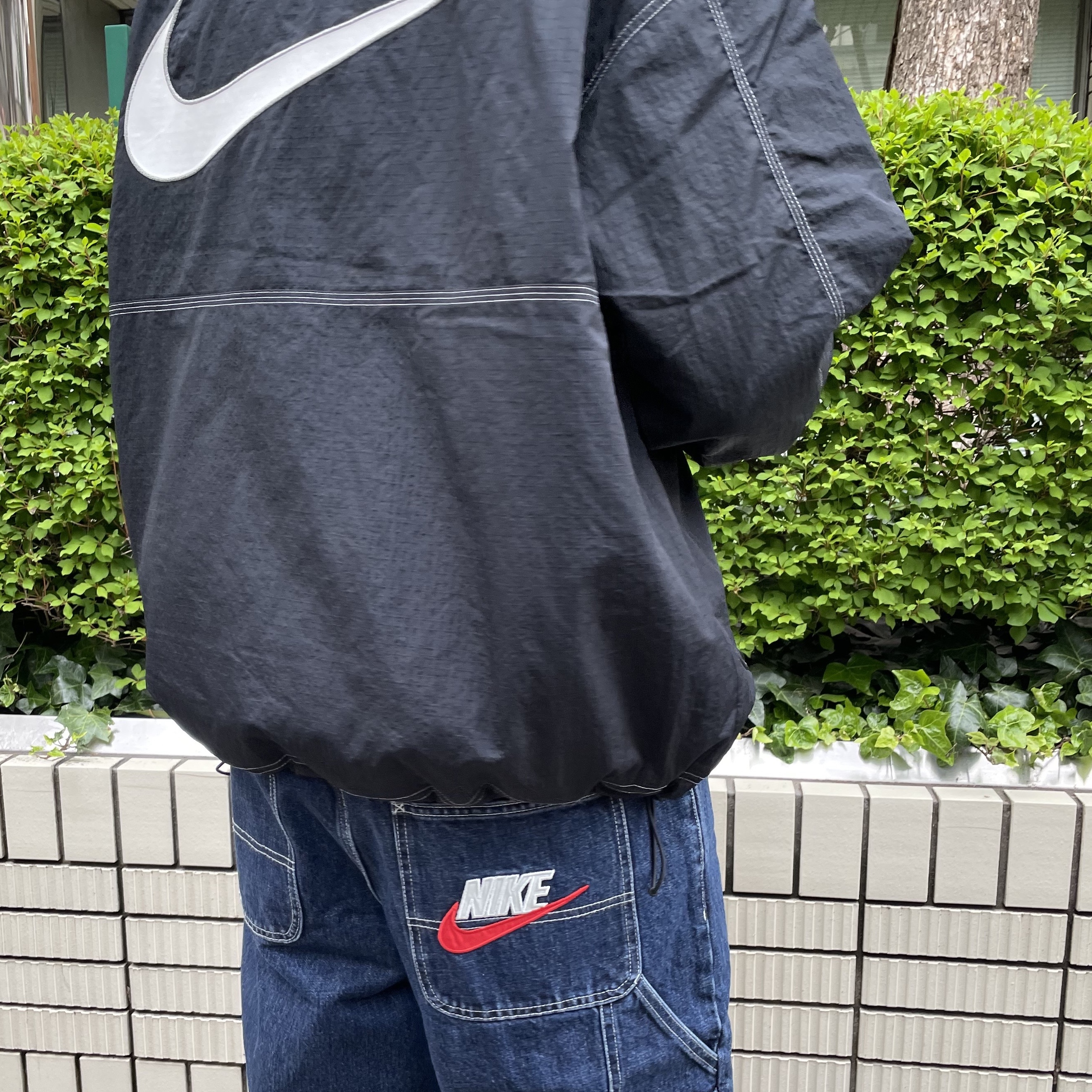 Supreme x Nike Ripstop Pullover Black - 24SS, Supreme x Nike Denim Short Indigo - 24SS 착용 스타일 - 2