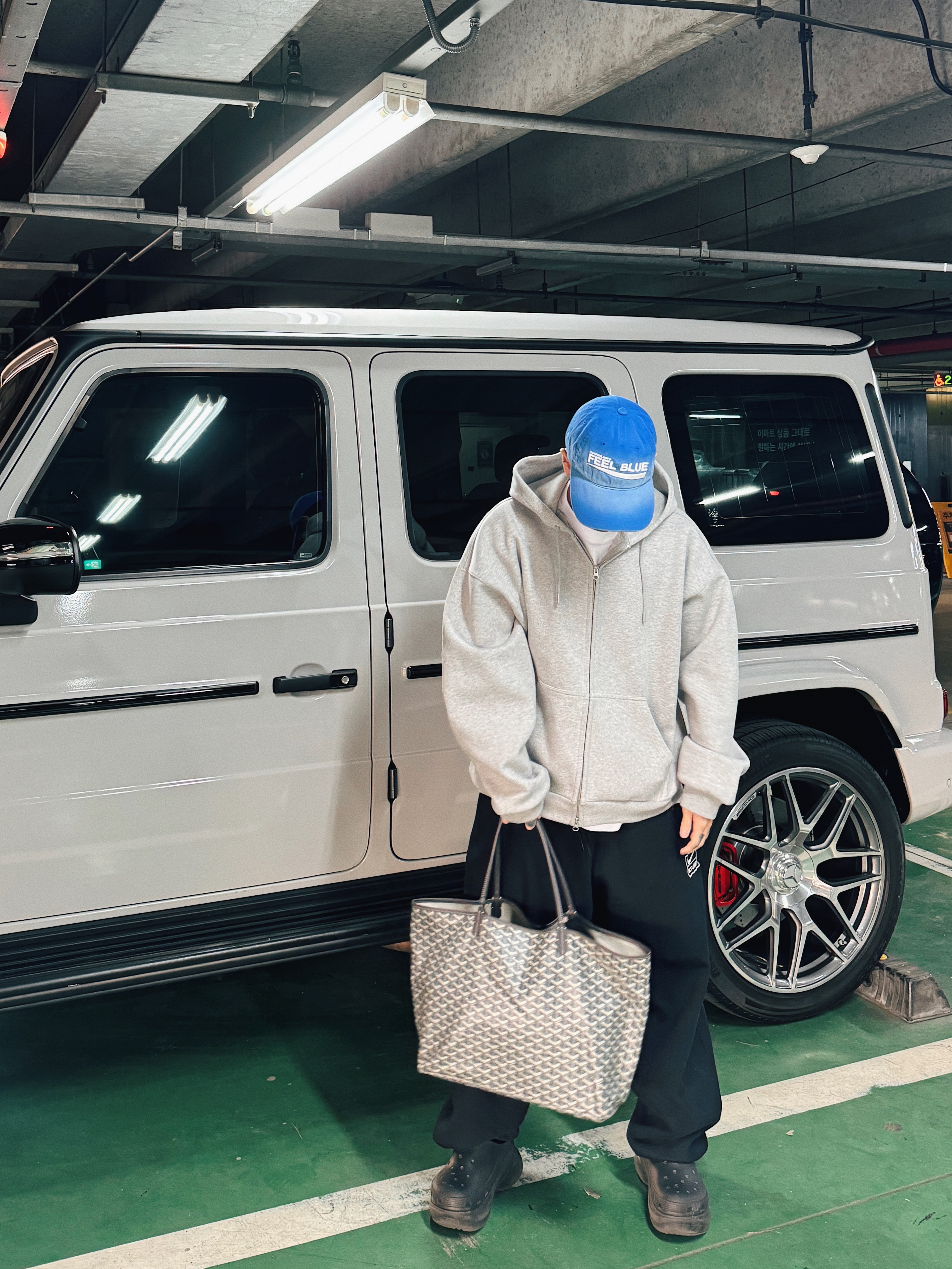 Nonnod Scuba Zip Hoodie Grey, Nike x Stussy Washed Fleece Pants Black (FN5235-010) 착용 스타일 - 3