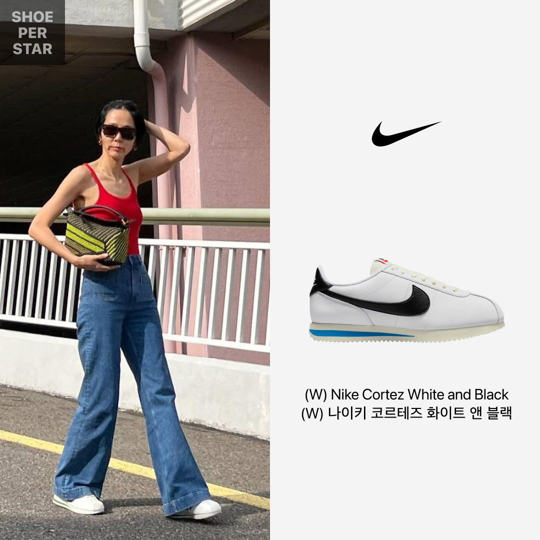 (W) Nike Cortez White and Black 착용 스타일 - 1