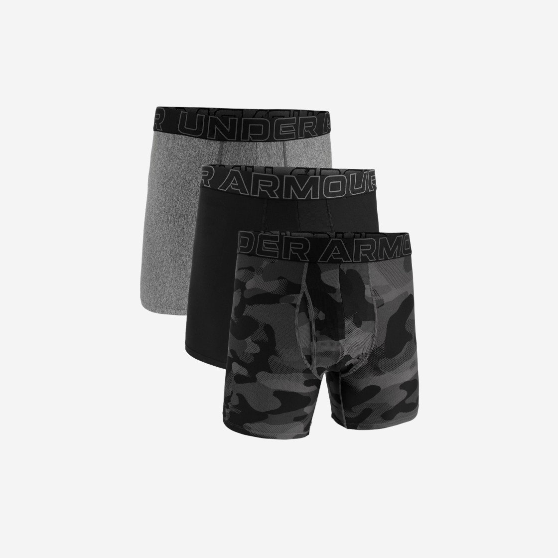 Under Armour Performance Tech 6 Inch Boxerjock Black Castlerock (3 Pack) 상세 이미지 1