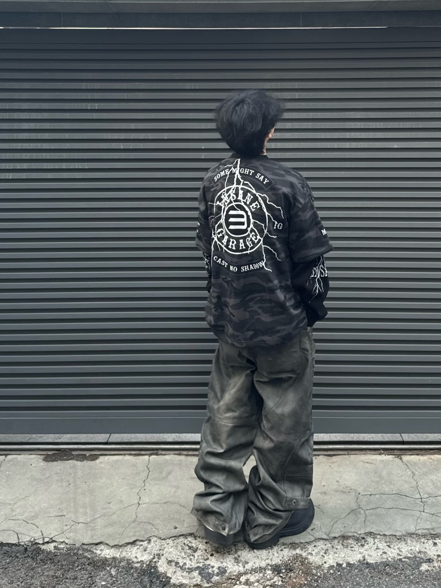 Project G/R Flight Denim Pants Dust Grey, Balenciaga Steroid Derby Black 착용 스타일 - 4