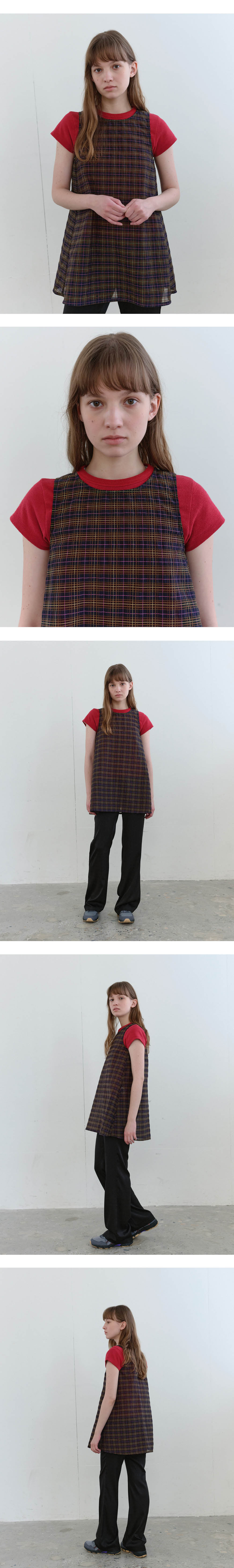 Enzo Blues Sheer Checked Sleeveless Top Navy 상세 이미지 3