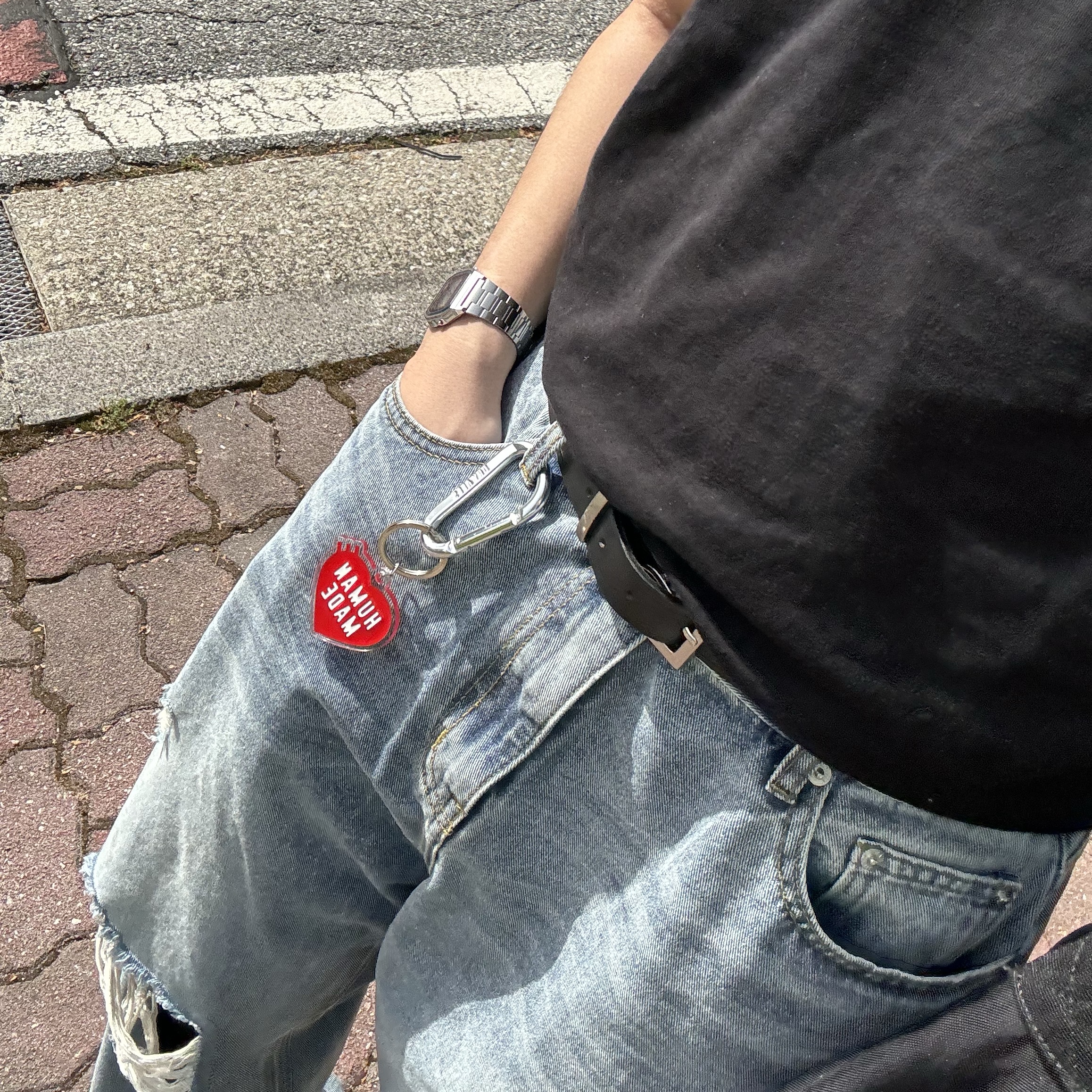Casio A-158WA-1, Play Comme des Garcons Red Heart T-Shirt Black 착용 스타일