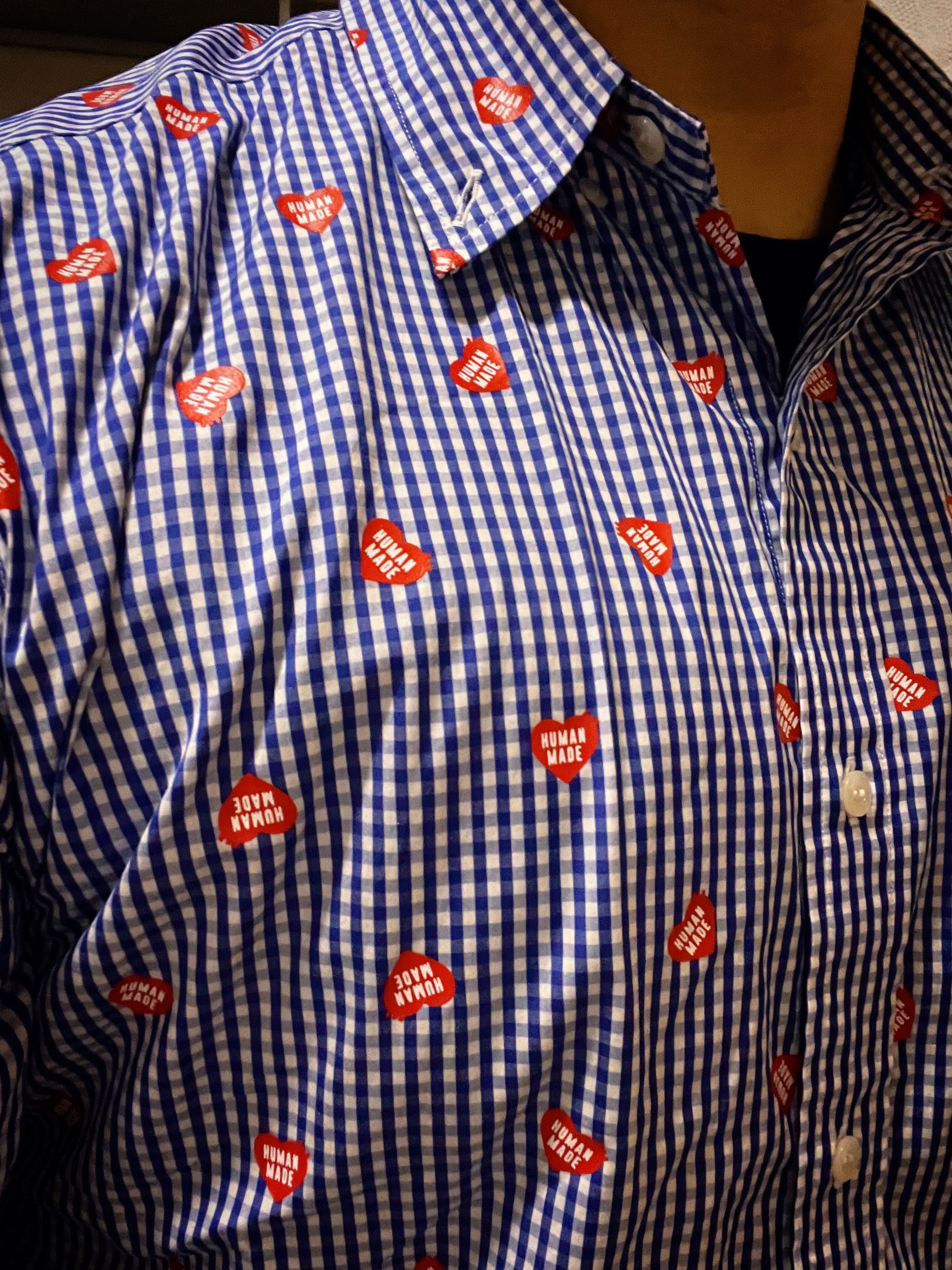 Human Made Heart Gingham Check Shirt Blue 착용 스타일 - 2