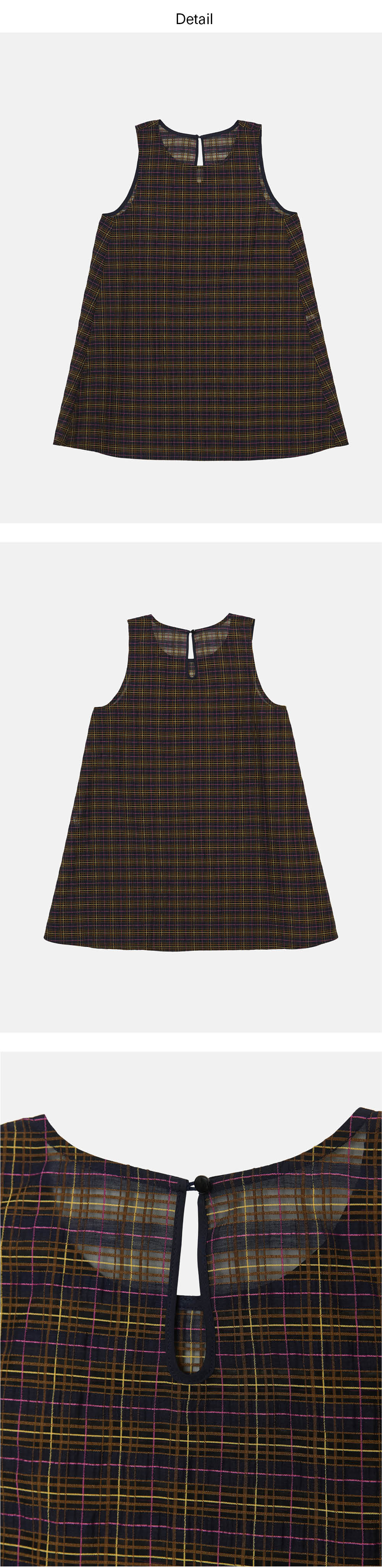 Enzo Blues Sheer Checked Sleeveless Top Navy 상세 이미지 4