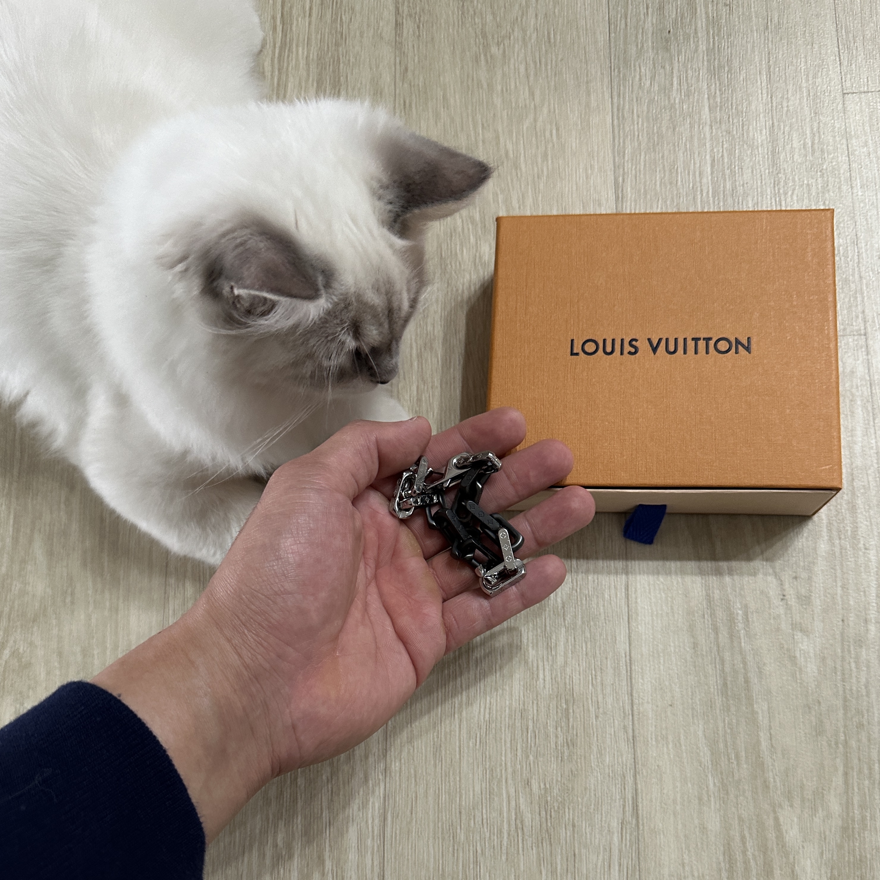 Louis Vuitton Monogram Chain Bracelet Silver Black 착용 스타일