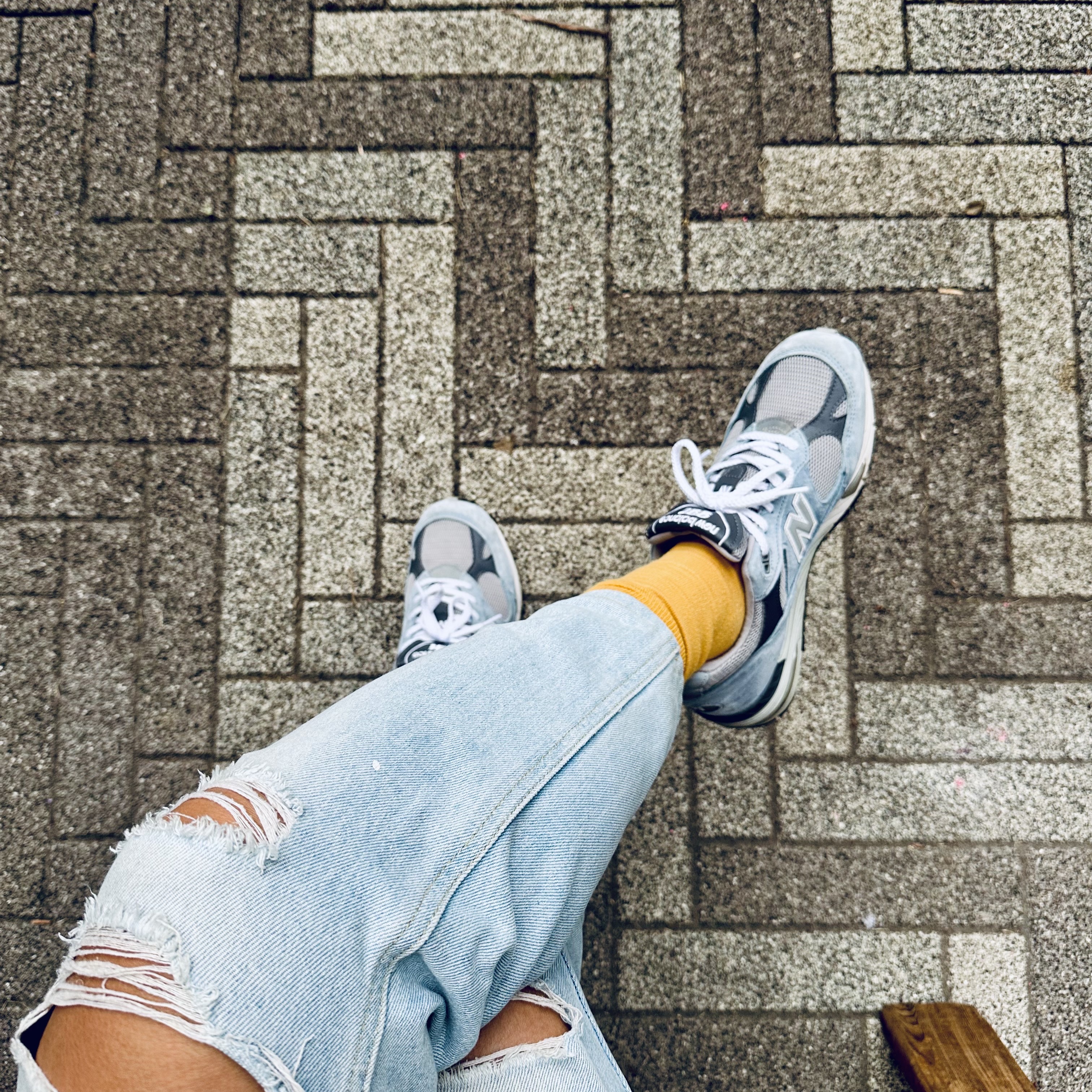 New Balance 991 Made in UK Dusty Blue 착용 스타일