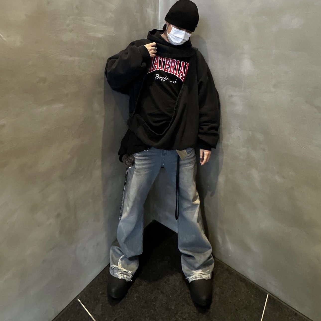 Project G/R Flare Jeans Blue 착용 스타일