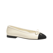 (W) Chanel Ballerina Flat Calfskin Grosgrain & Ivory Black