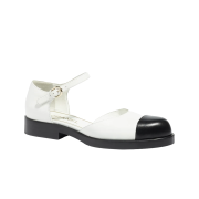 (W) Chanel Mary Jane Shiny Goatskin & White Black