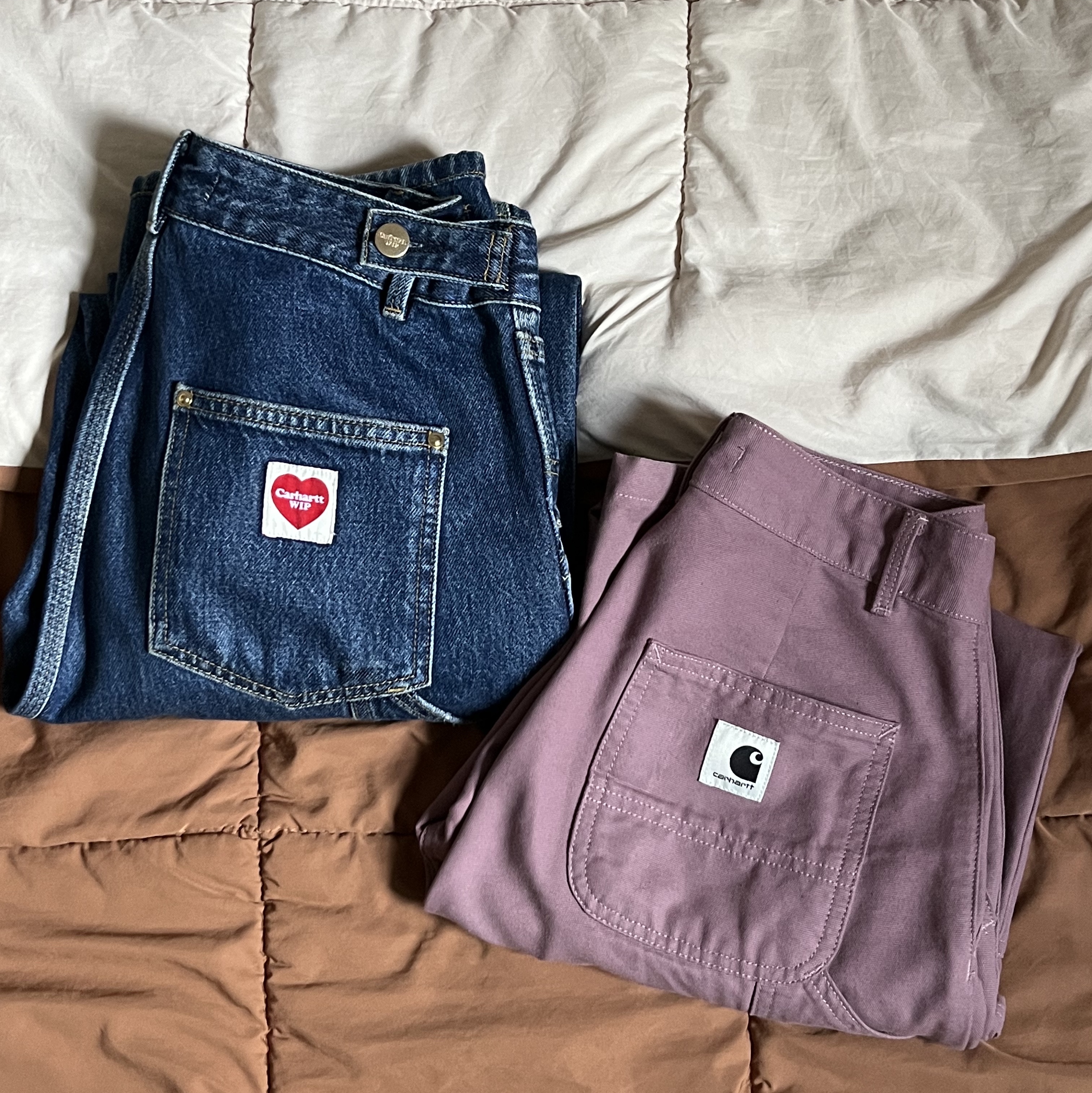 Carhartt WIP Nash Loose Fit Double Knee Pants Blue Stone Washed, (W) Carhartt WIP Hubbard Canvas Pierce Pants Straight Daphne 착용 스타일