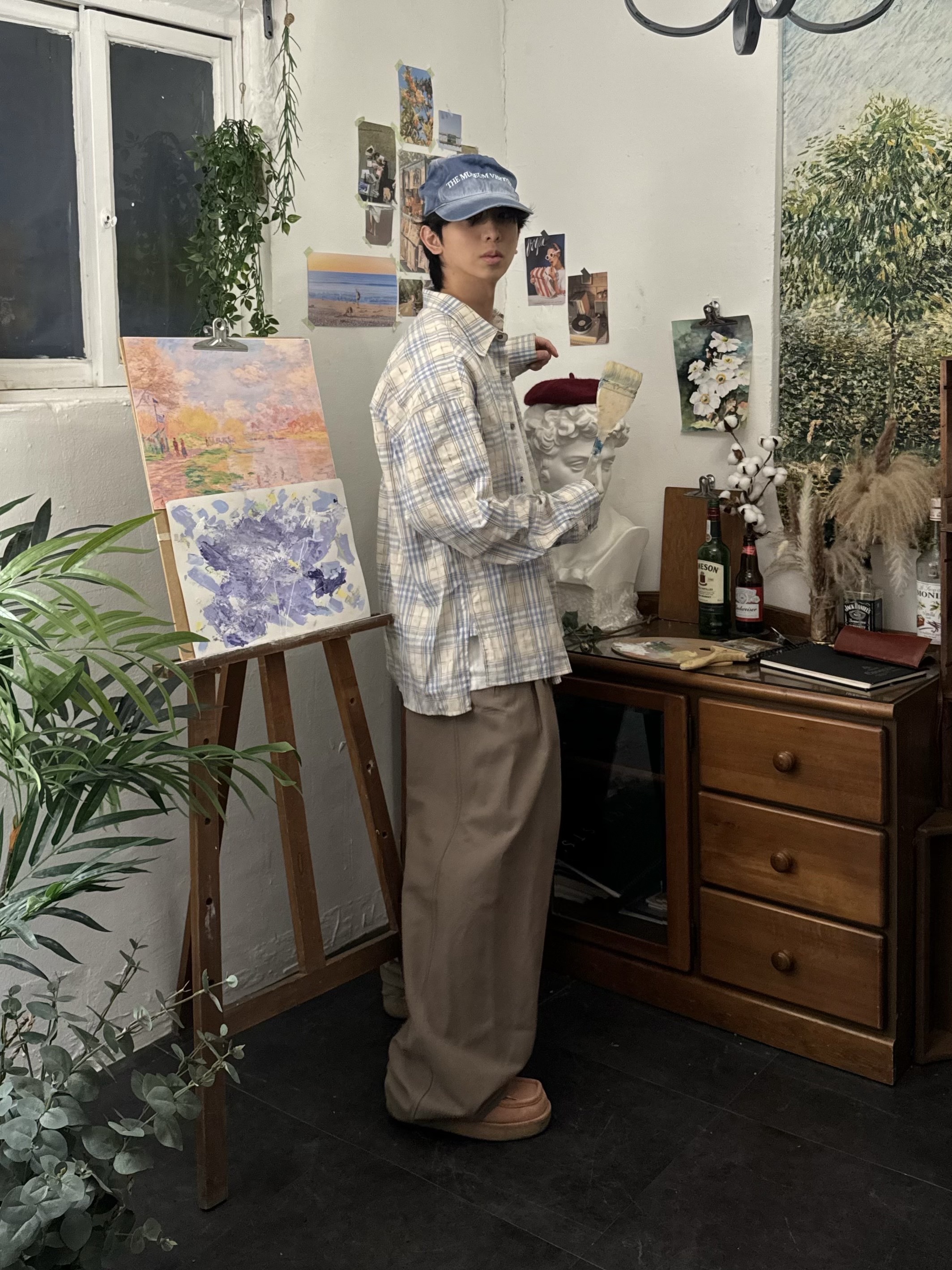 The Museum Visitor Wire Ball Cap Washed Blue 착용 스타일 - 2