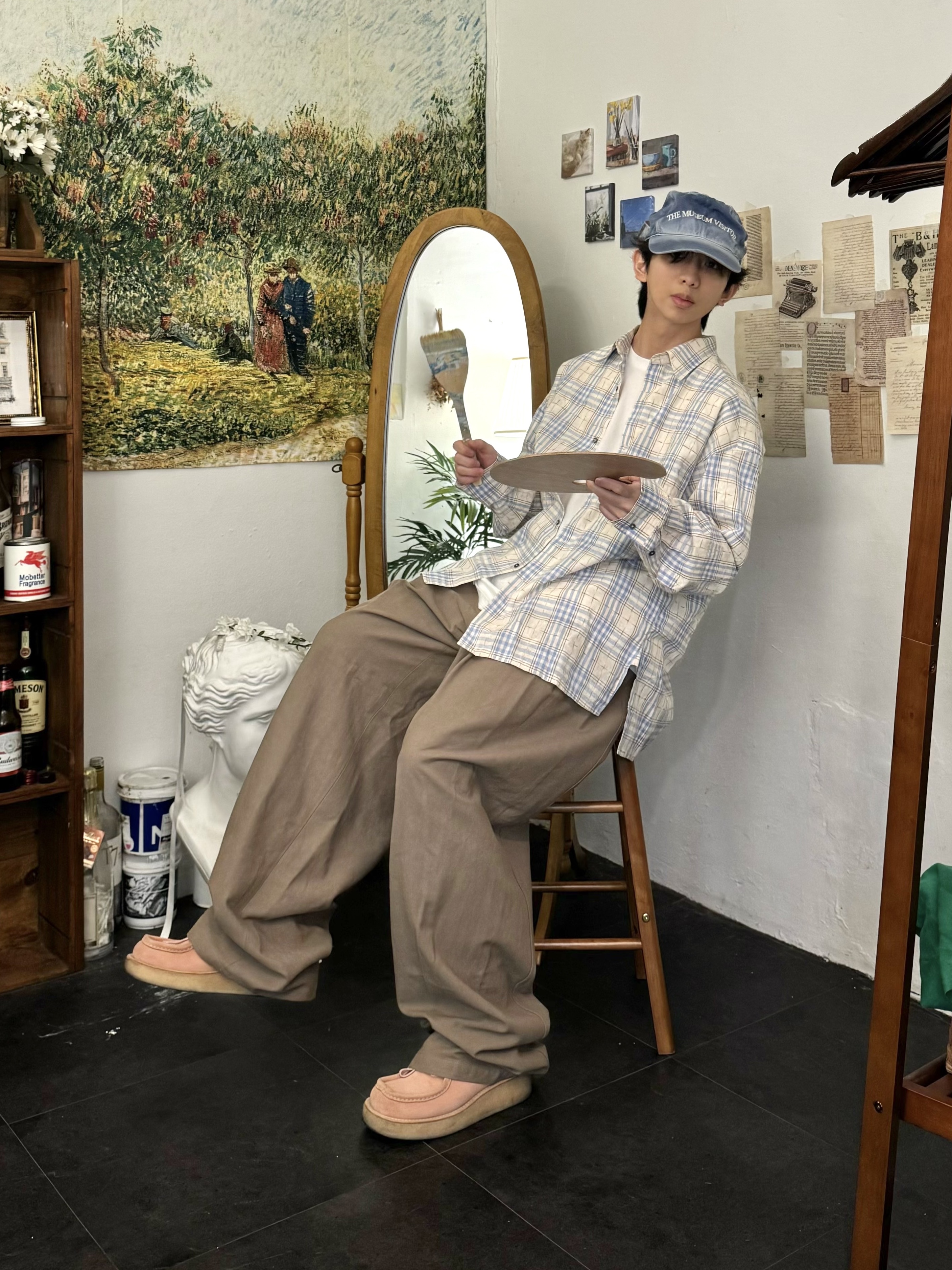 The Museum Visitor Wire Ball Cap Washed Blue 착용 스타일 - 1