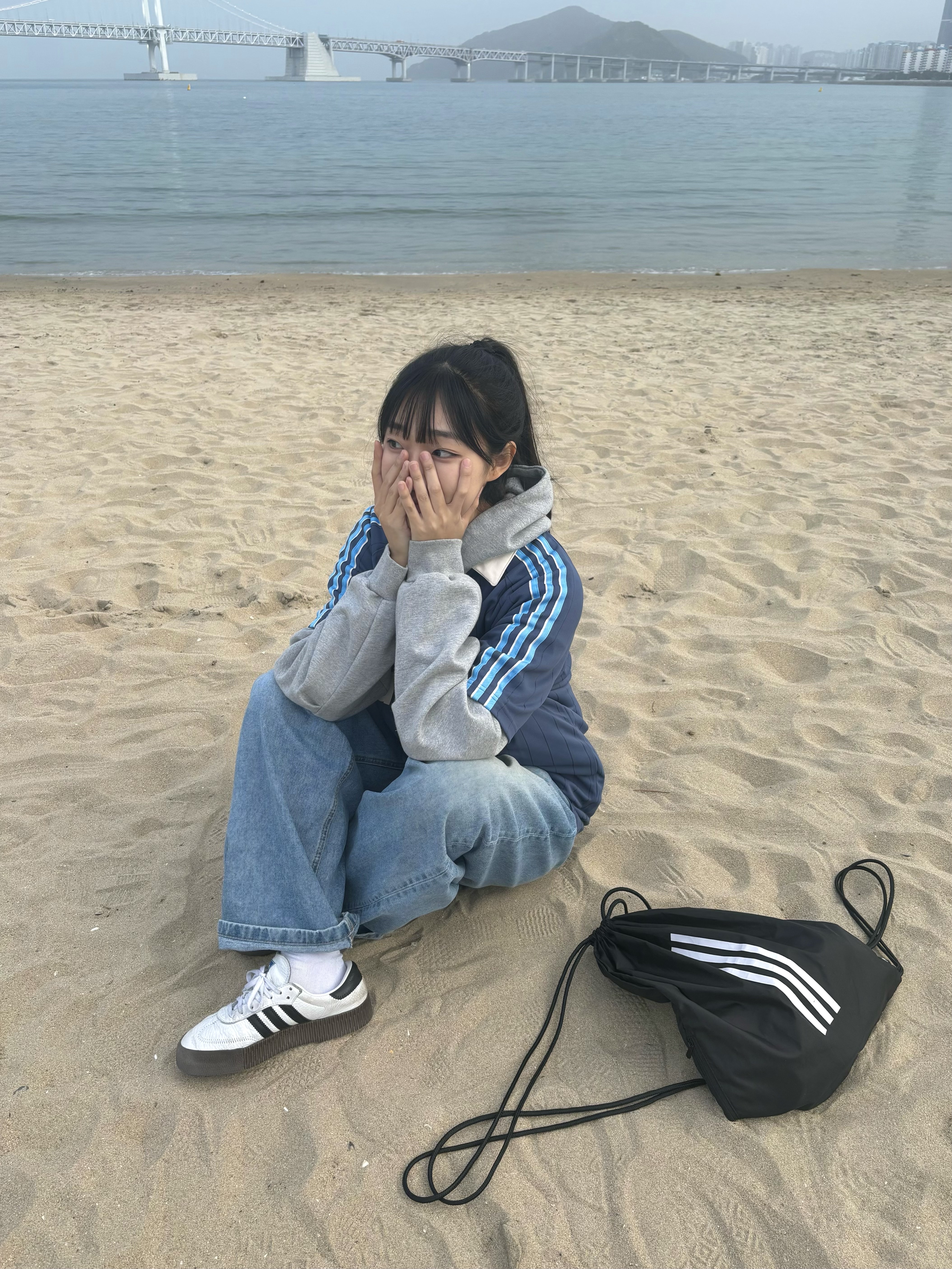 Adidas Pinstripe Jersey Preloved Ink - KR Sizing, (W) Adidas Sambarose White Black Gum 착용 스타일 - 4
