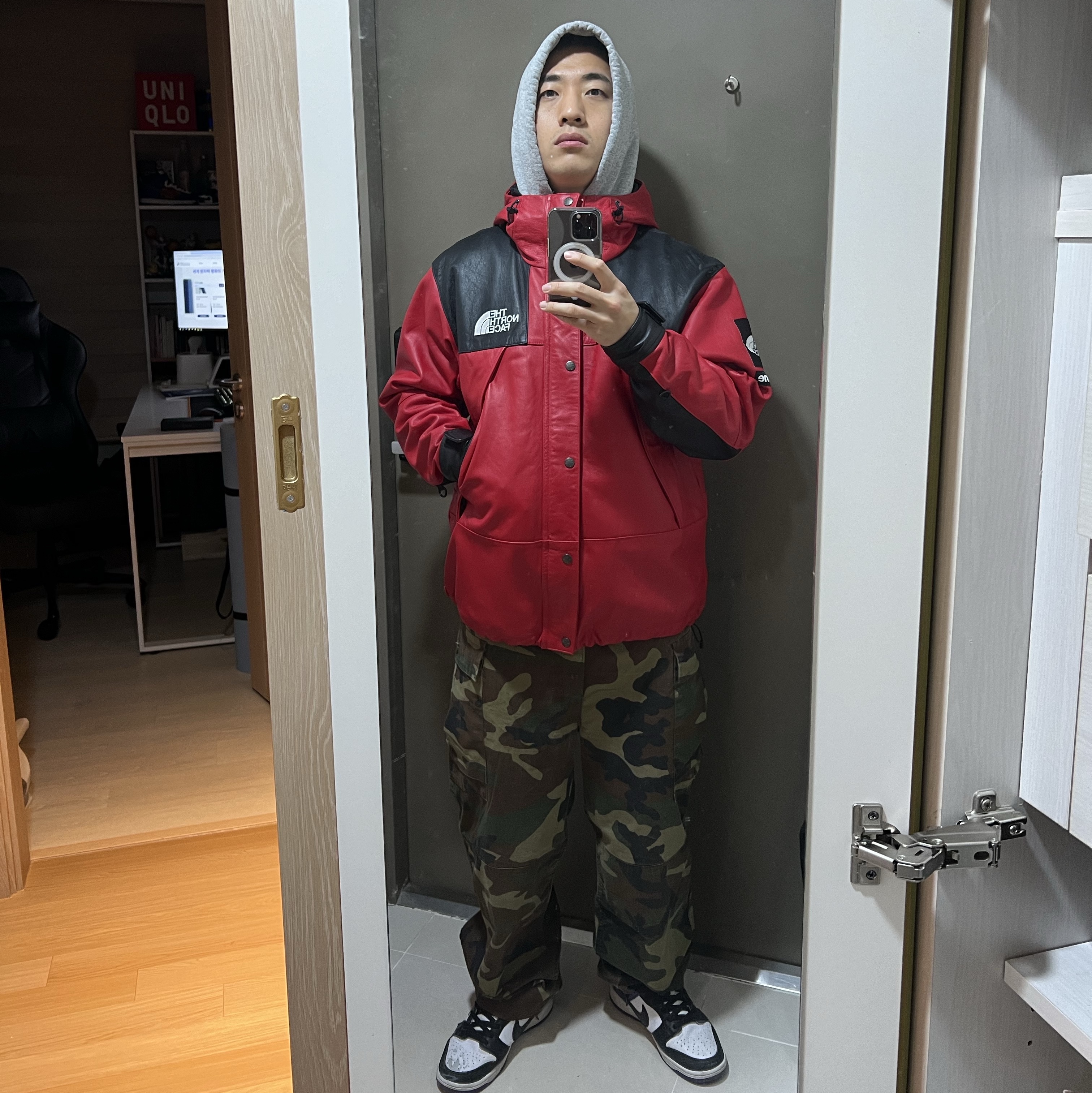 Supreme x The North Face Leather Mountain Parka Red - 18FW, Nike SB Dunk Low Pro Court Purple 착용 스타일