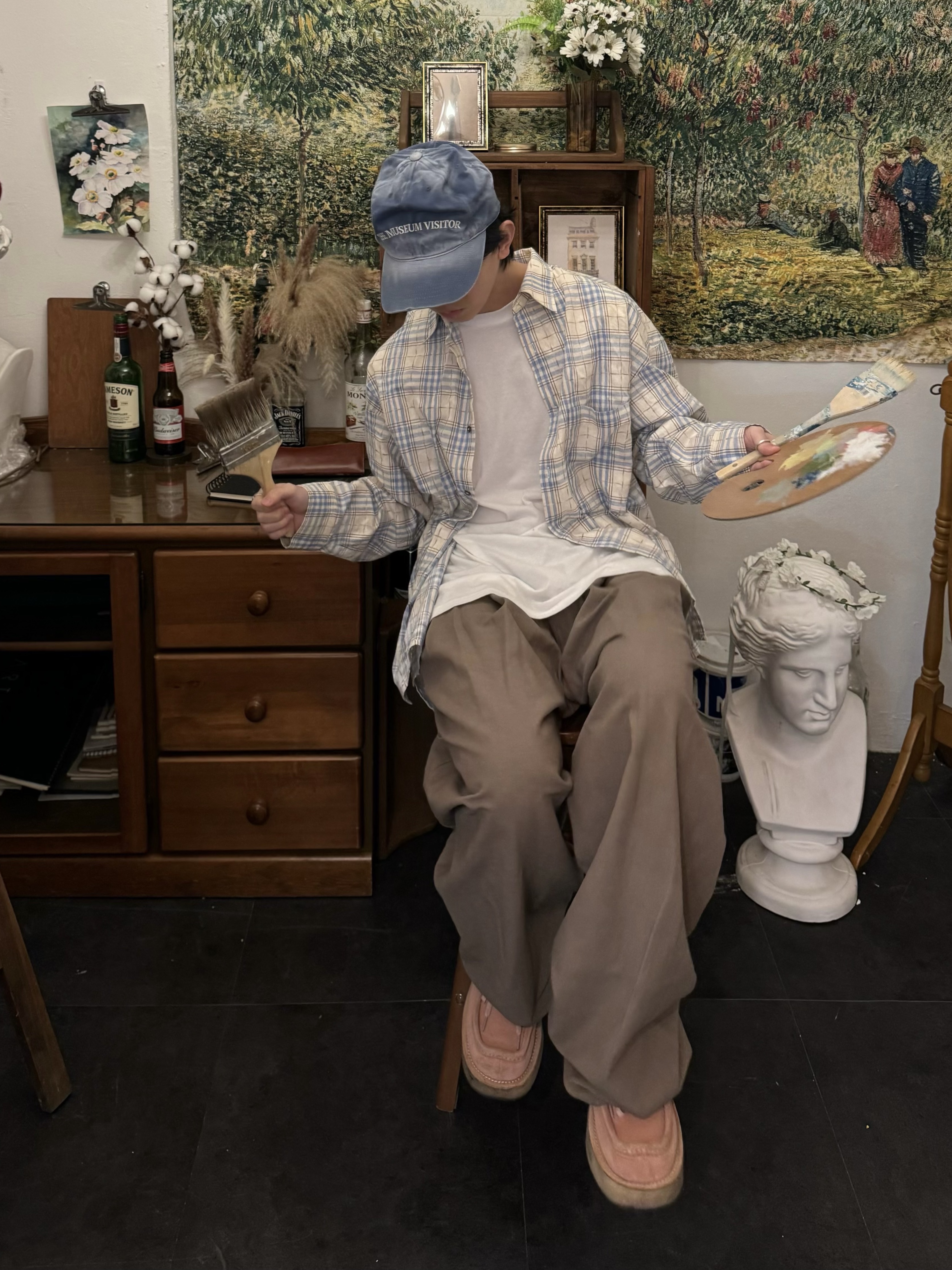 The Museum Visitor Wire Ball Cap Washed Blue 착용 스타일 - 5