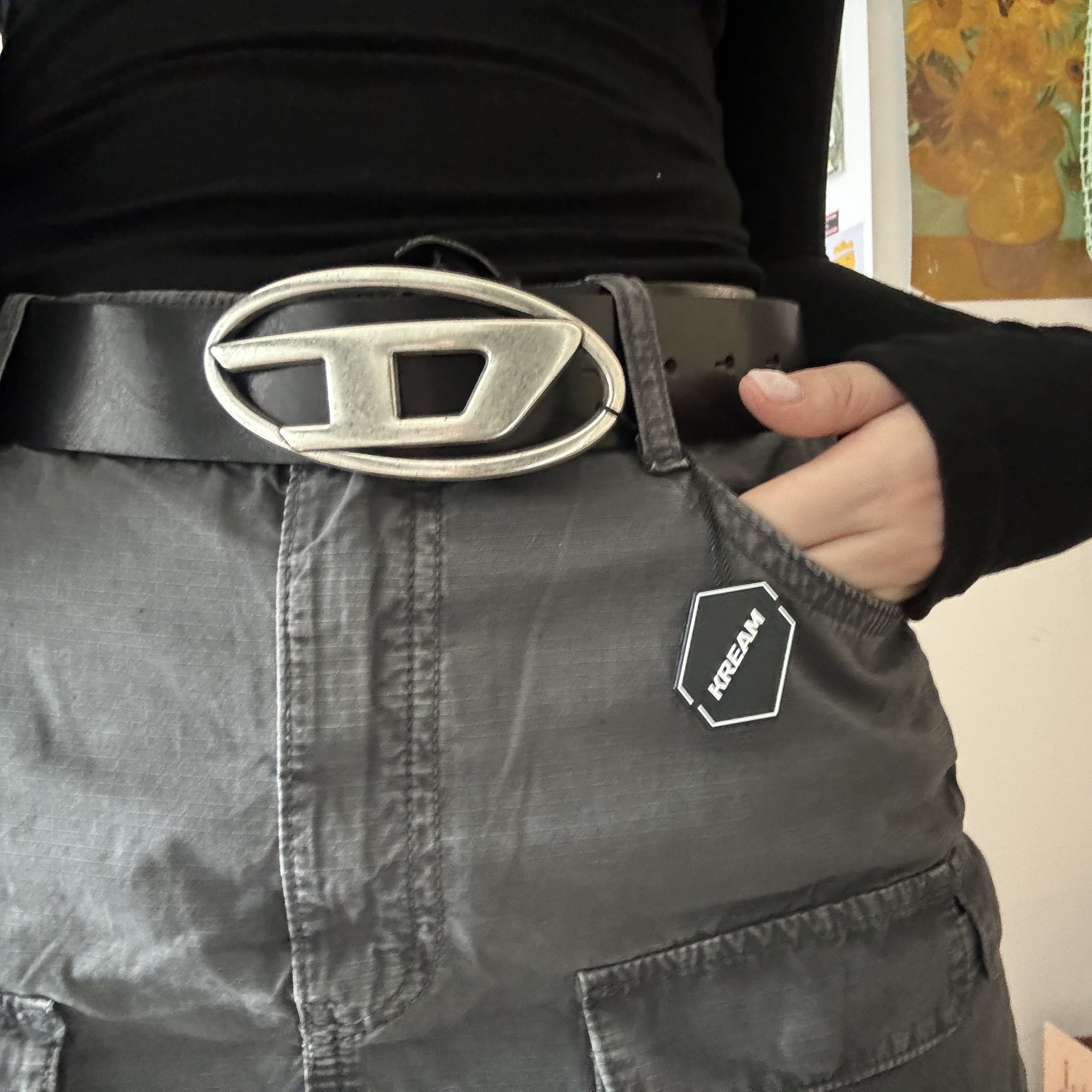 Diesel B-1DR Leather Belt with D Buckle Black 착용 스타일 - 2