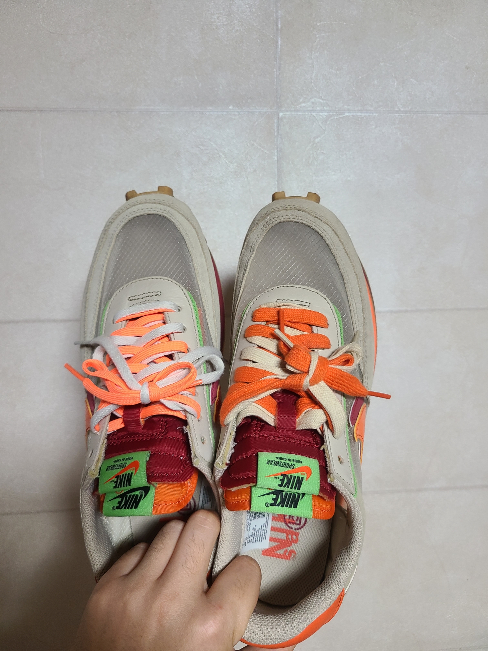 Nike x Sacai x Clot LDWaffle Orange Blaze 착용 스타일