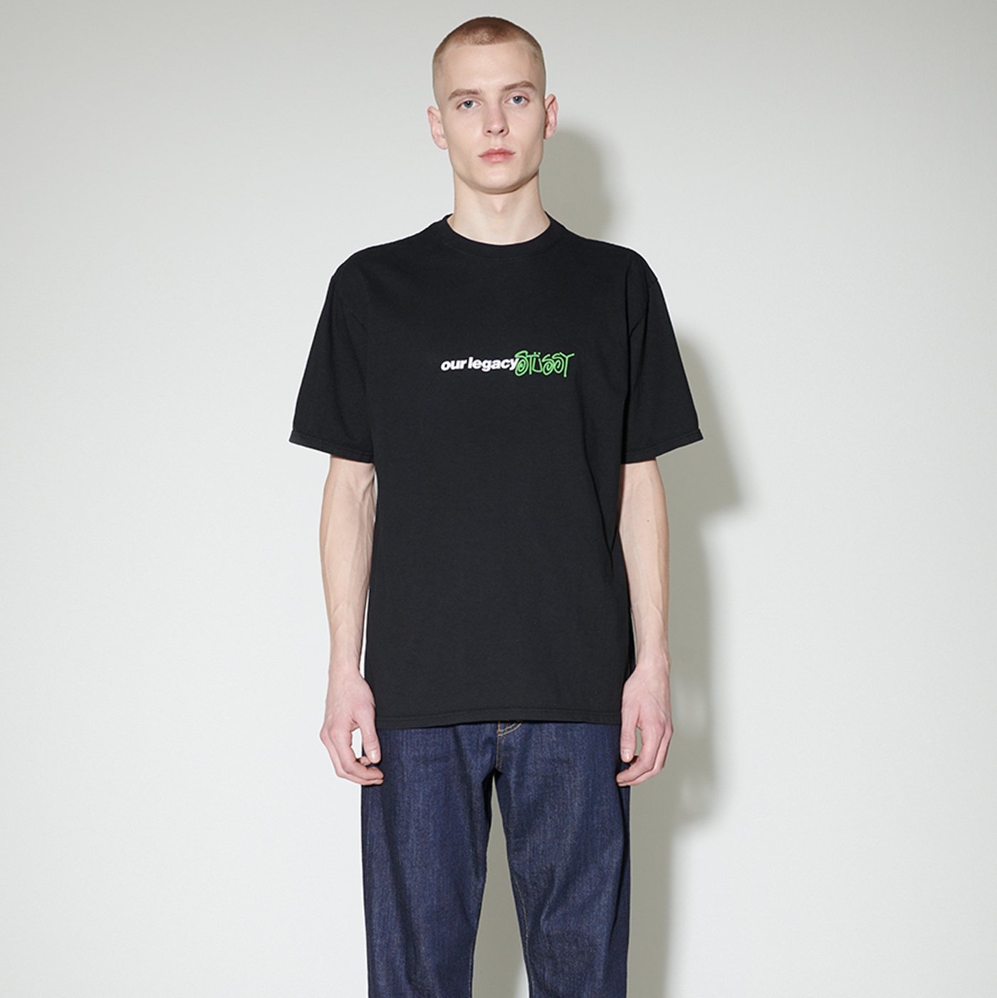 Stussy x Our Legacy Work Shop Sport Pigment Dyed T-Shirt Black 착용 스타일
