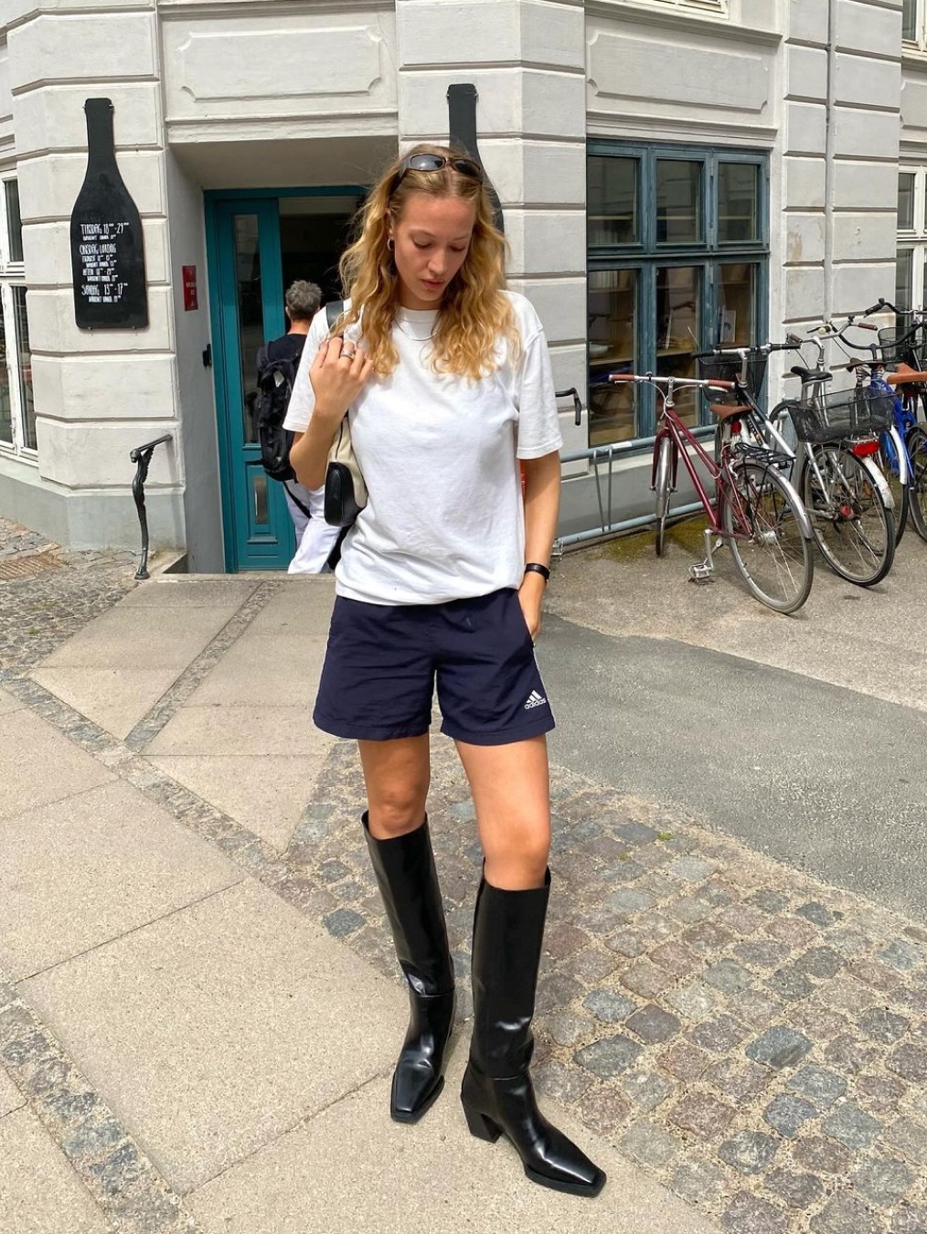 (W) Adidas x Sporty & Rich Shorts Legend Ink - KR Sizing, (W) Adidas 3-Stripes Woven Shorts Black - KR Sizing 착용 스타일 - 5