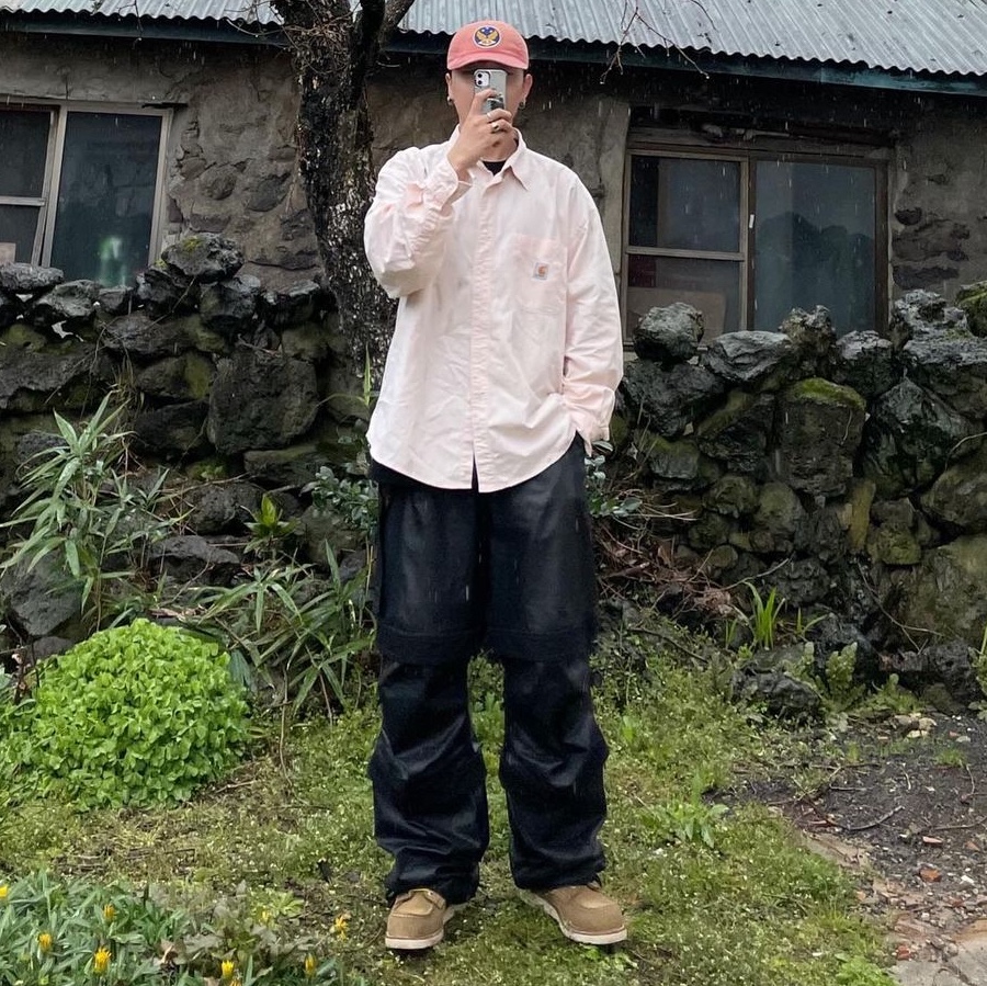 Farfromwhat Far Layered Work Pants Coated Black 착용 스타일 - 1
