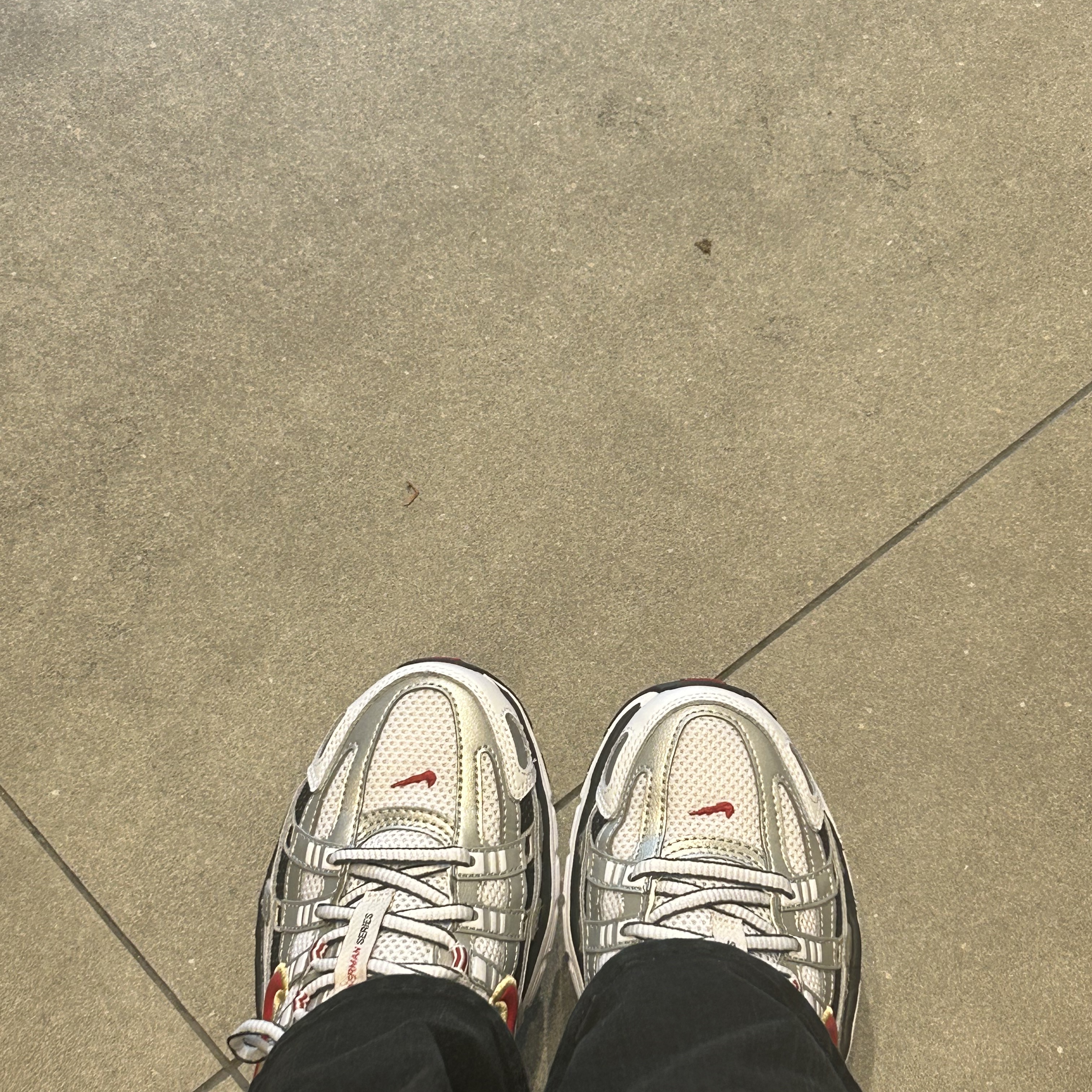 (W) Nike P-6000 Metallic Silver Red 착용 스타일