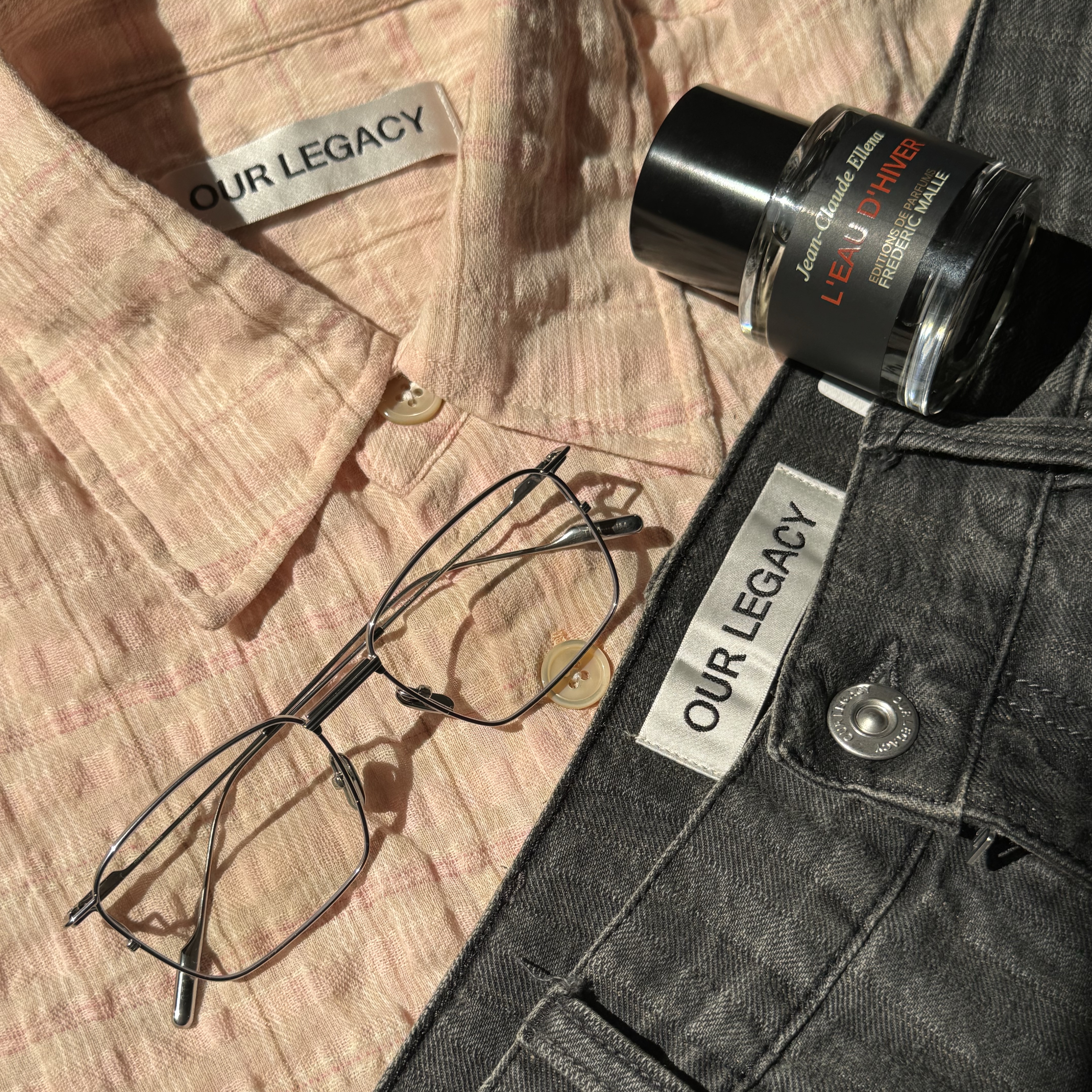 Our Legacy Borrowed Shirt Picnic Check Crude Seersucker, Our Legacy Vast Cut Washed Grey Torino Stripe 착용 스타일 - 2