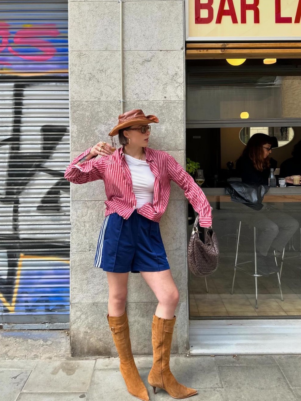 (W) Adidas x Sporty & Rich Shorts Legend Ink - KR Sizing, (W) Adidas 3-Stripes Woven Shorts Black - KR Sizing 착용 스타일 - 4