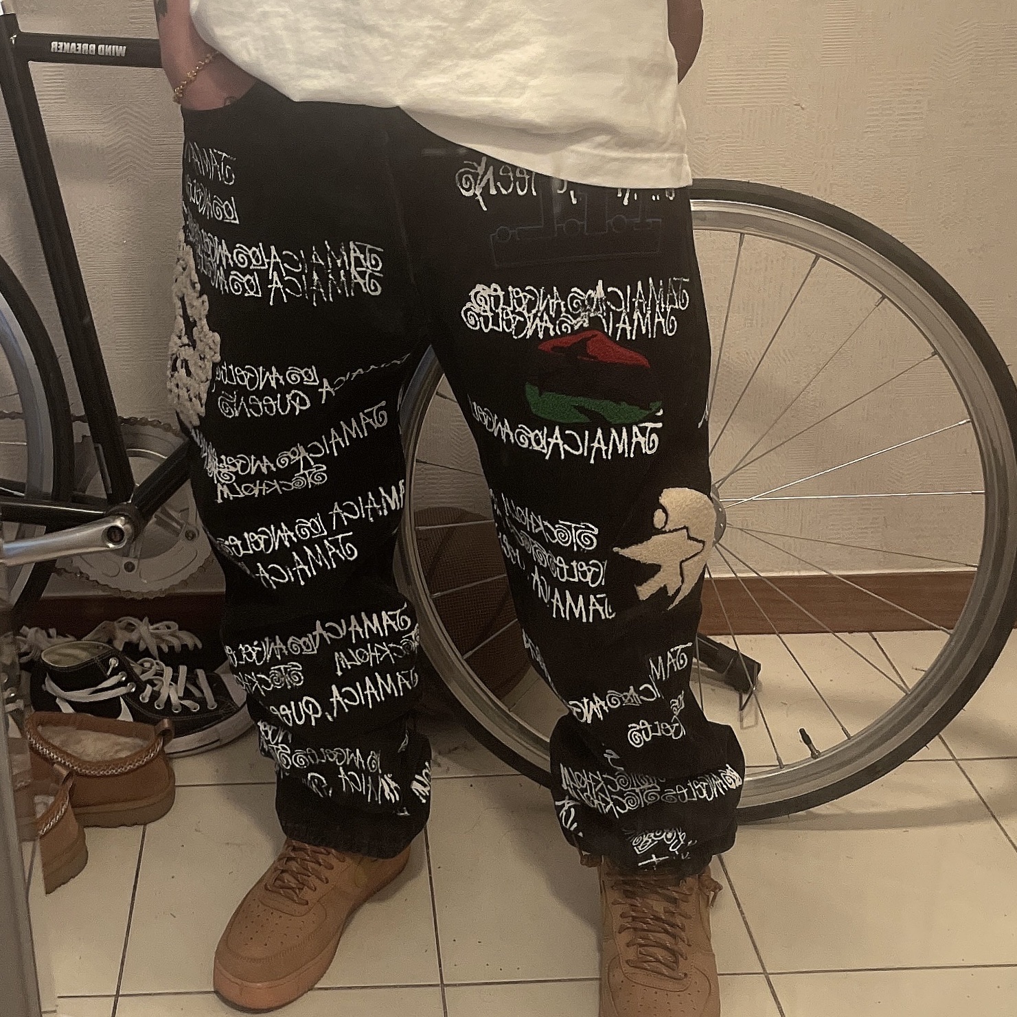 Stussy x Our Legacy x Denim Tears TTL 501 Jean Black, Nike Air Force 1 '07 WB Flax 착용 스타일 - 2