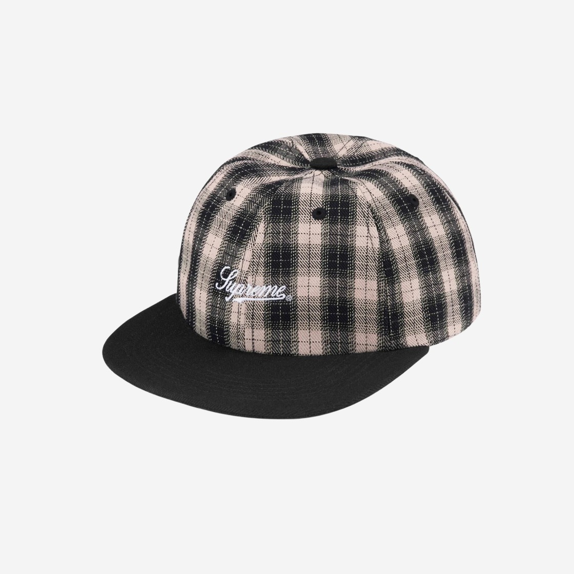 Supreme Script Logo 6-Panel Black Plaid - 24SS 상세 이미지 1