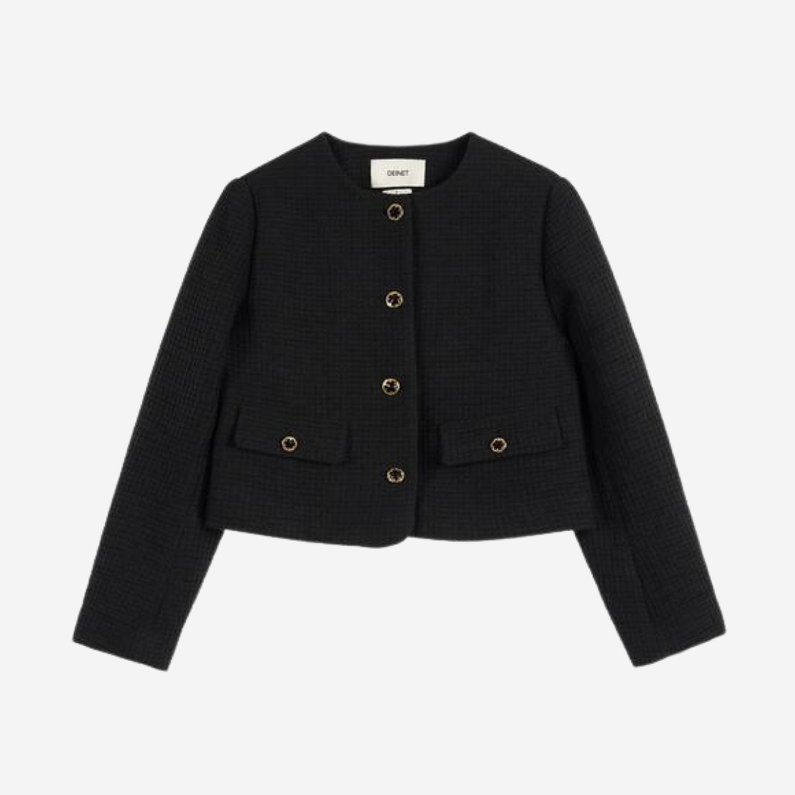 (W) Deinet Gold Botton Tweed Jacket in Black 상세 이미지 1