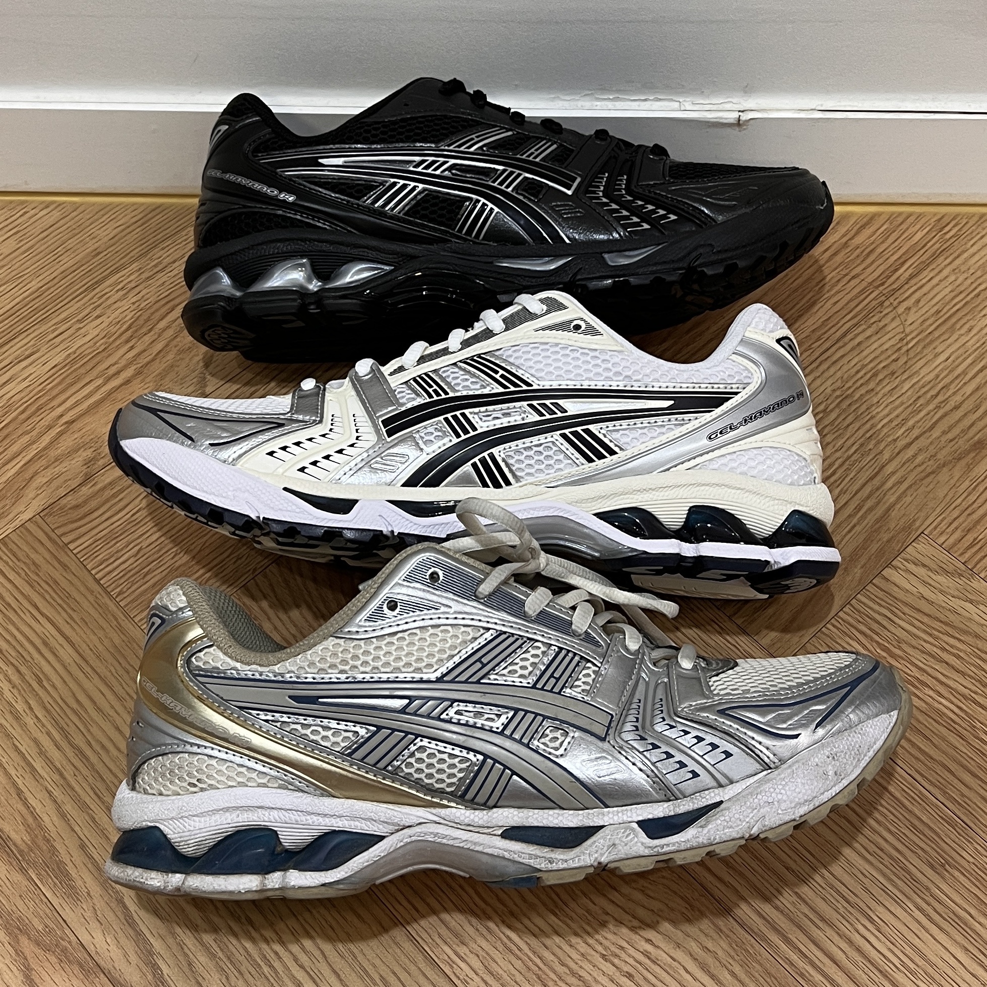 Asics Gel-Kayano 14 Cream Pure Silver, (W) Asics Gel-Kayano 14 White Midnight 착용 스타일