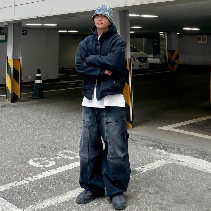 [더블적립] ETCE Washed Gardener Pants Black, [더블적립] ETCE Vintage Work Hood Jacket Black 착용 스타일 - 1
