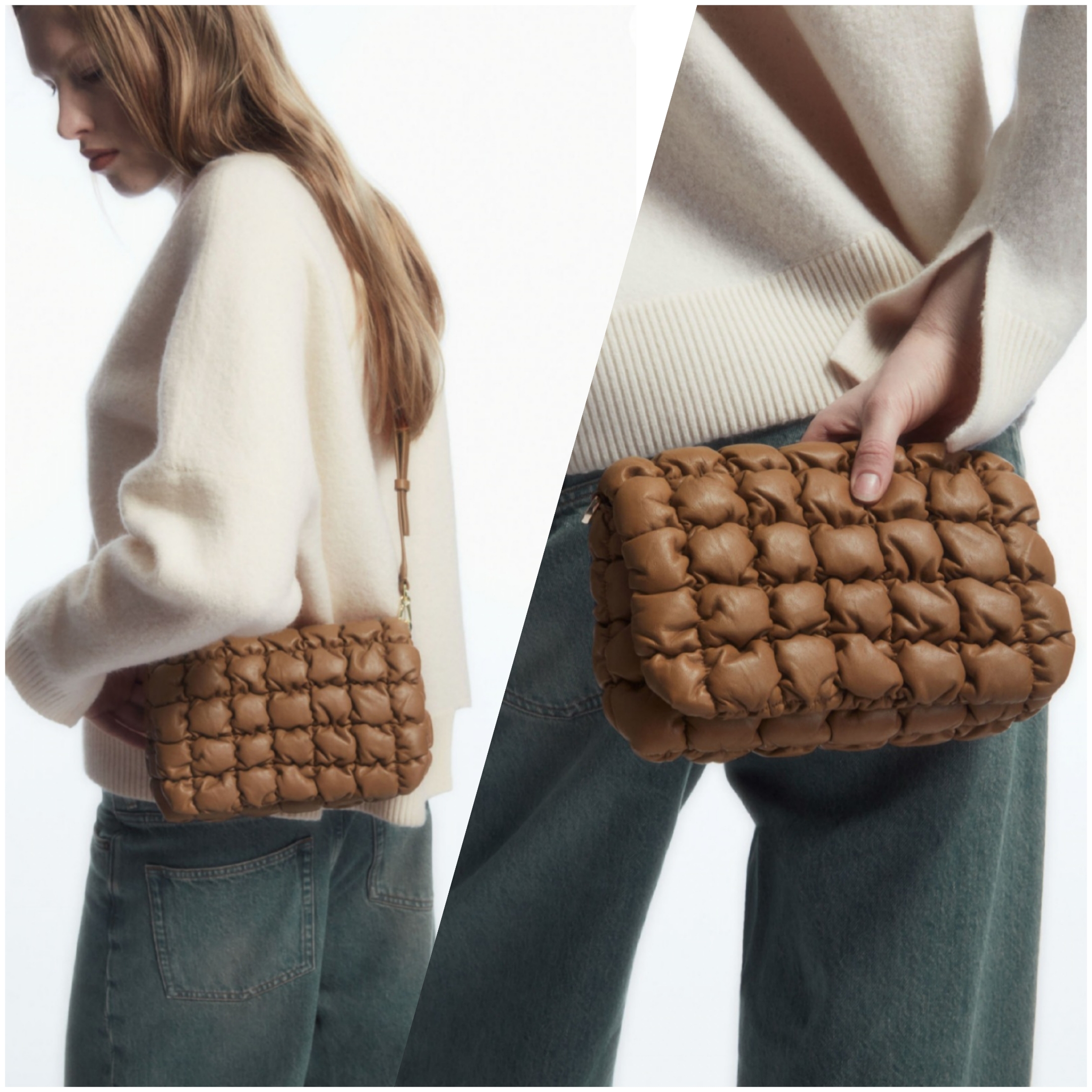 COS Quilted Crossbody Bag Leather Beige 착용 스타일