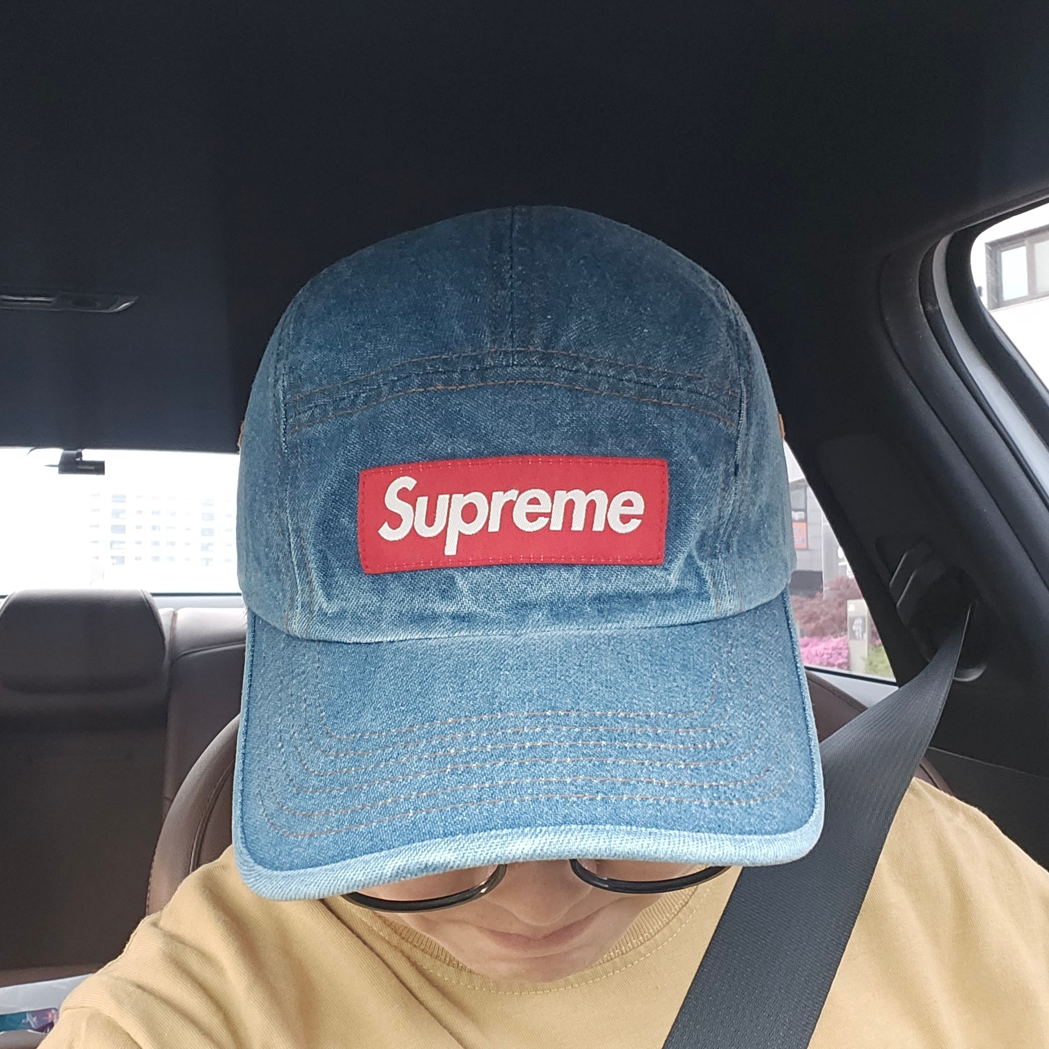 Supreme Washed Chino Twill Camp Cap Denim - 22FW 착용 스타일