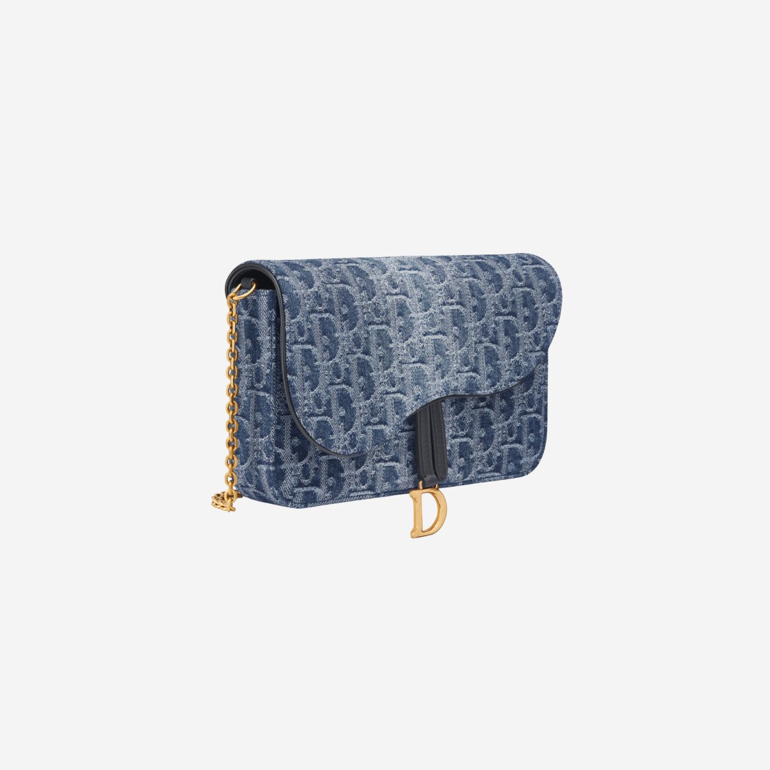 Dior Saddle Pouch with Chain Denim Oblique Jacquard Blue 상세 이미지 2