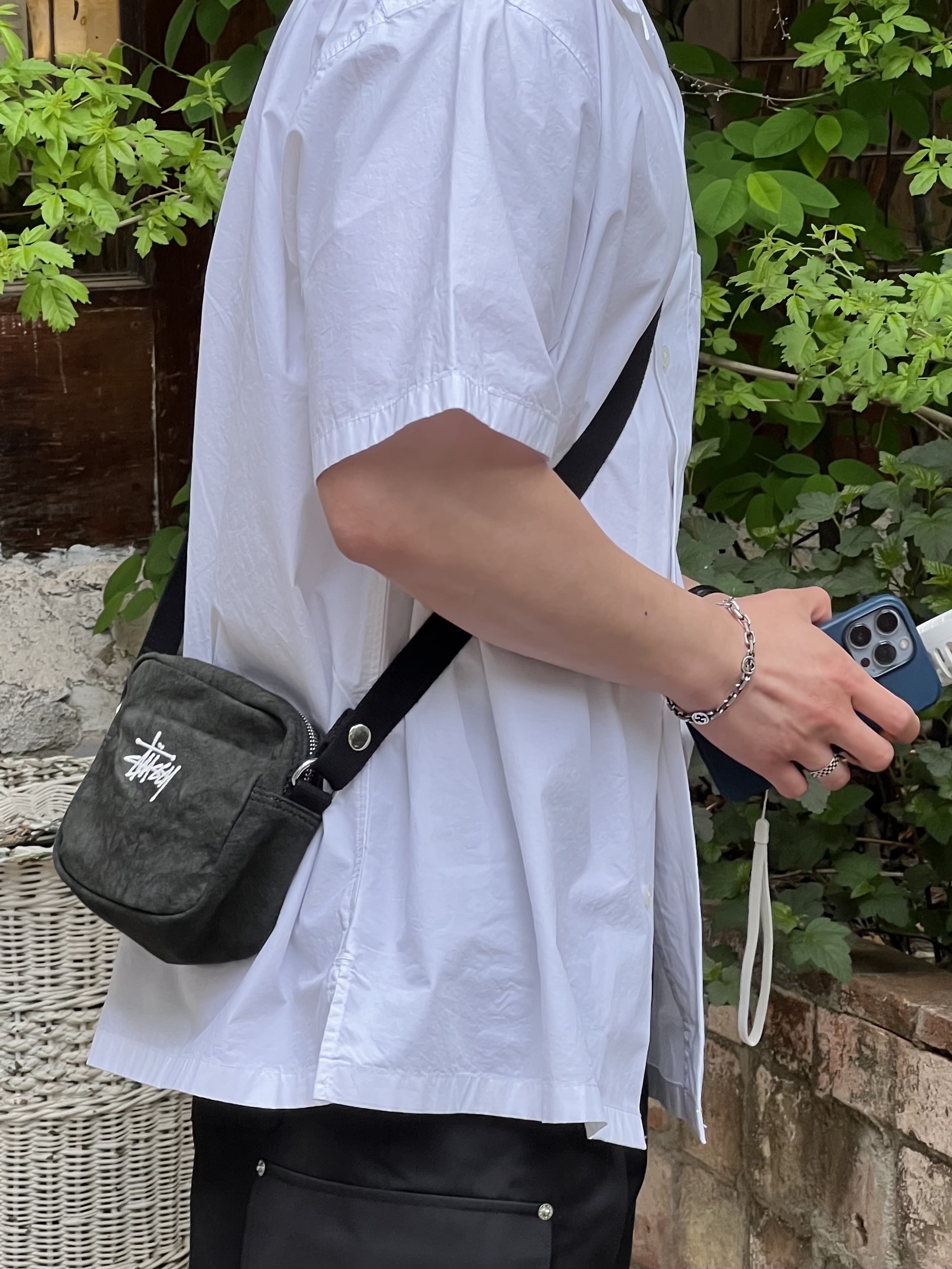 Stussy Canvas Side Pouch Washed Black, Gucci Interlocking G Bracelet Silver 착용 스타일