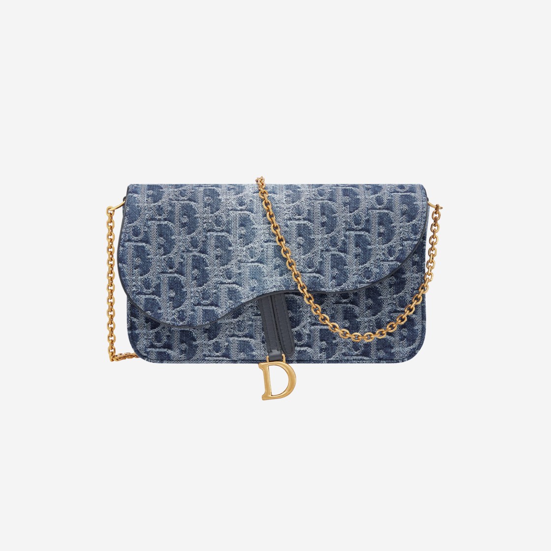 Dior Saddle Pouch with Chain Denim Oblique Jacquard Blue 상세 이미지 1