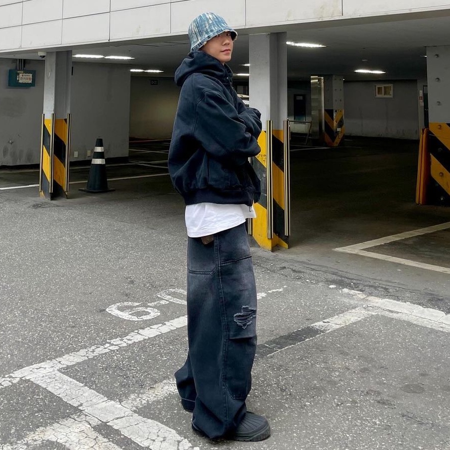 [더블적립] ETCE Washed Gardener Pants Black, [더블적립] ETCE Vintage Work Hood Jacket Black 착용 스타일 - 2