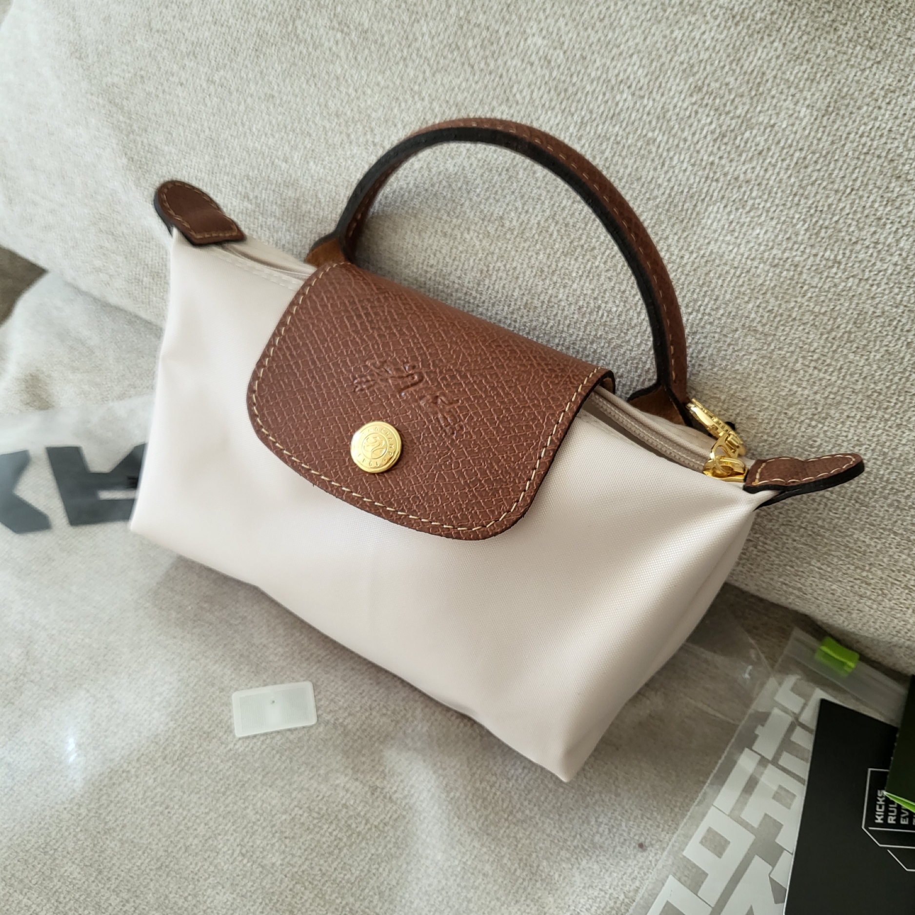 Longchamp Le Pliage Original Handle Pouch Paper 착용 스타일 - 2